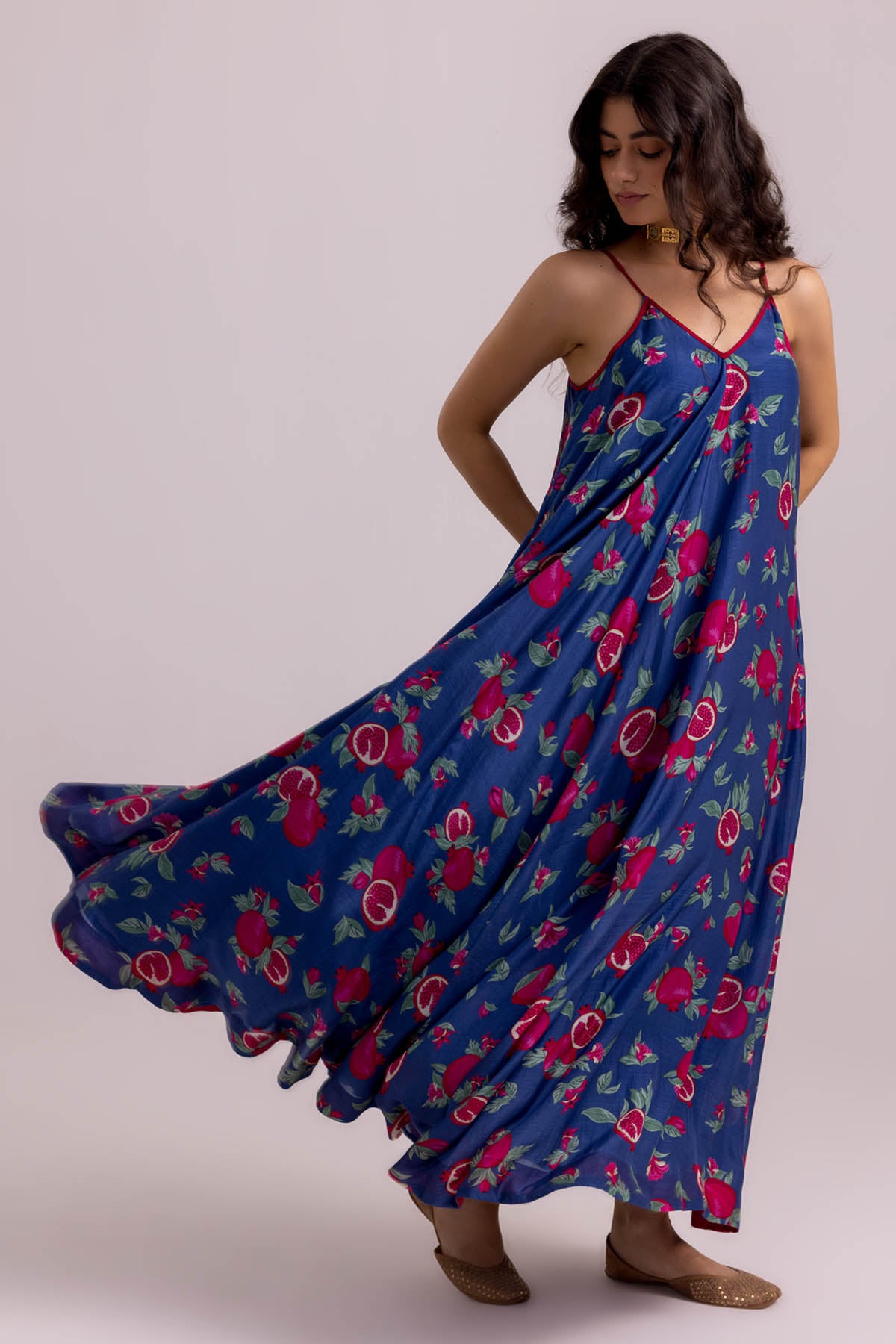 Blue Cotton Silk Printed Dress