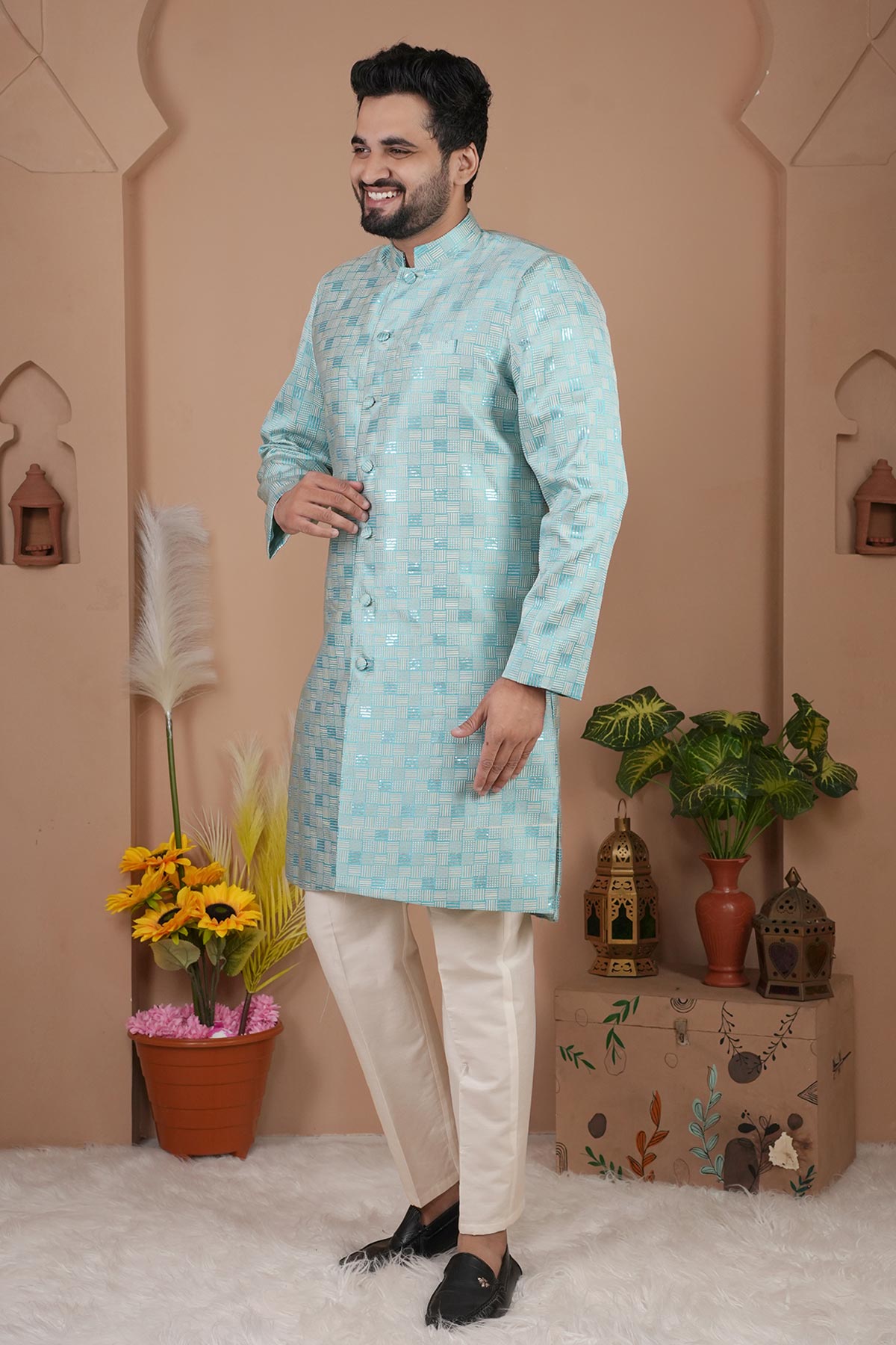 Buy Blue Cotton Silk Sherwani Pants for men by Aastha Fashion online available at scrollnshops