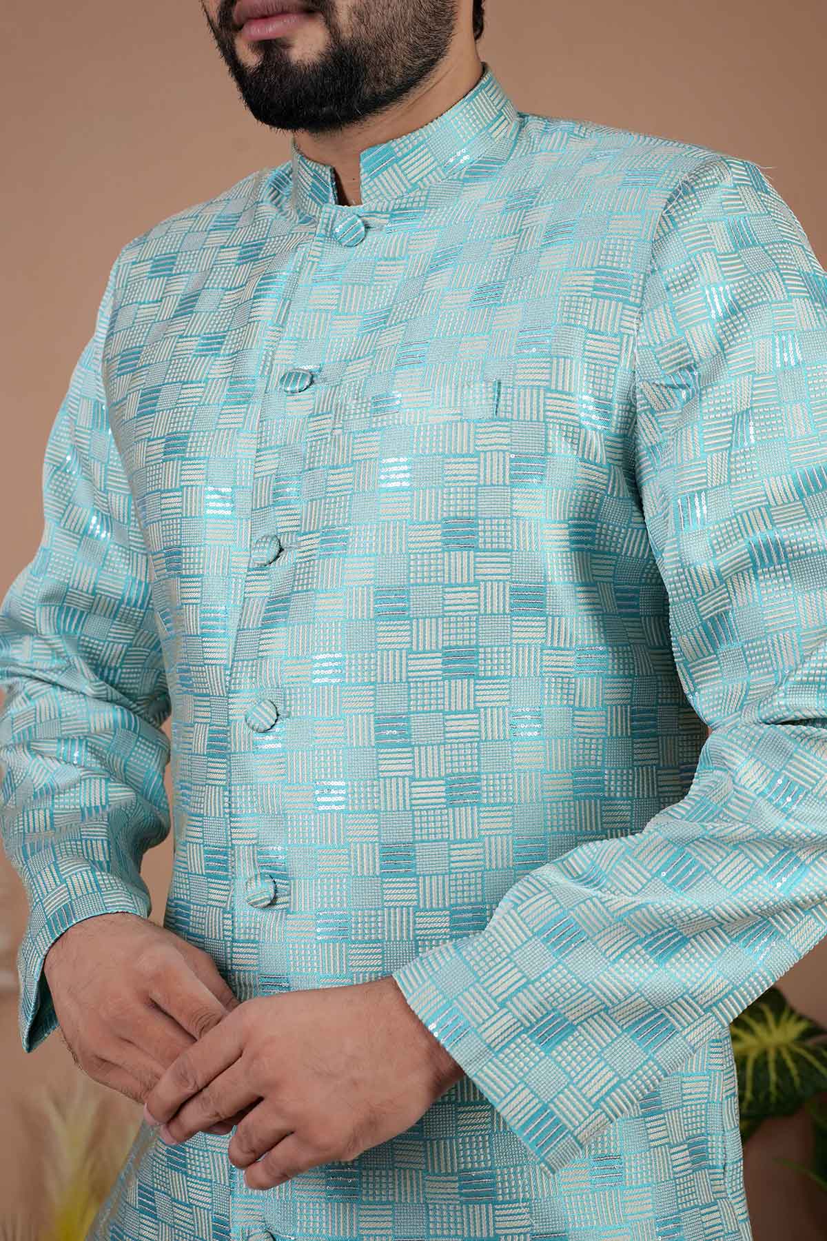 Blue Cotton Silk Sherwani Pants