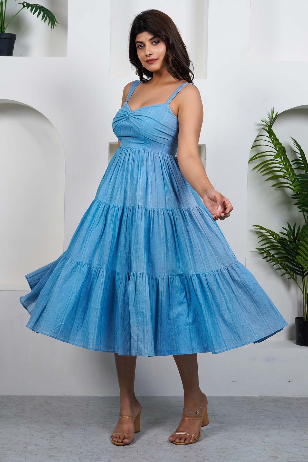 Blue Cotton Sleeveless Dress