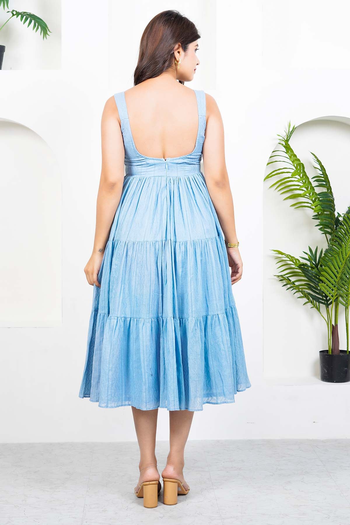 Blue Cotton Sleeveless Dress