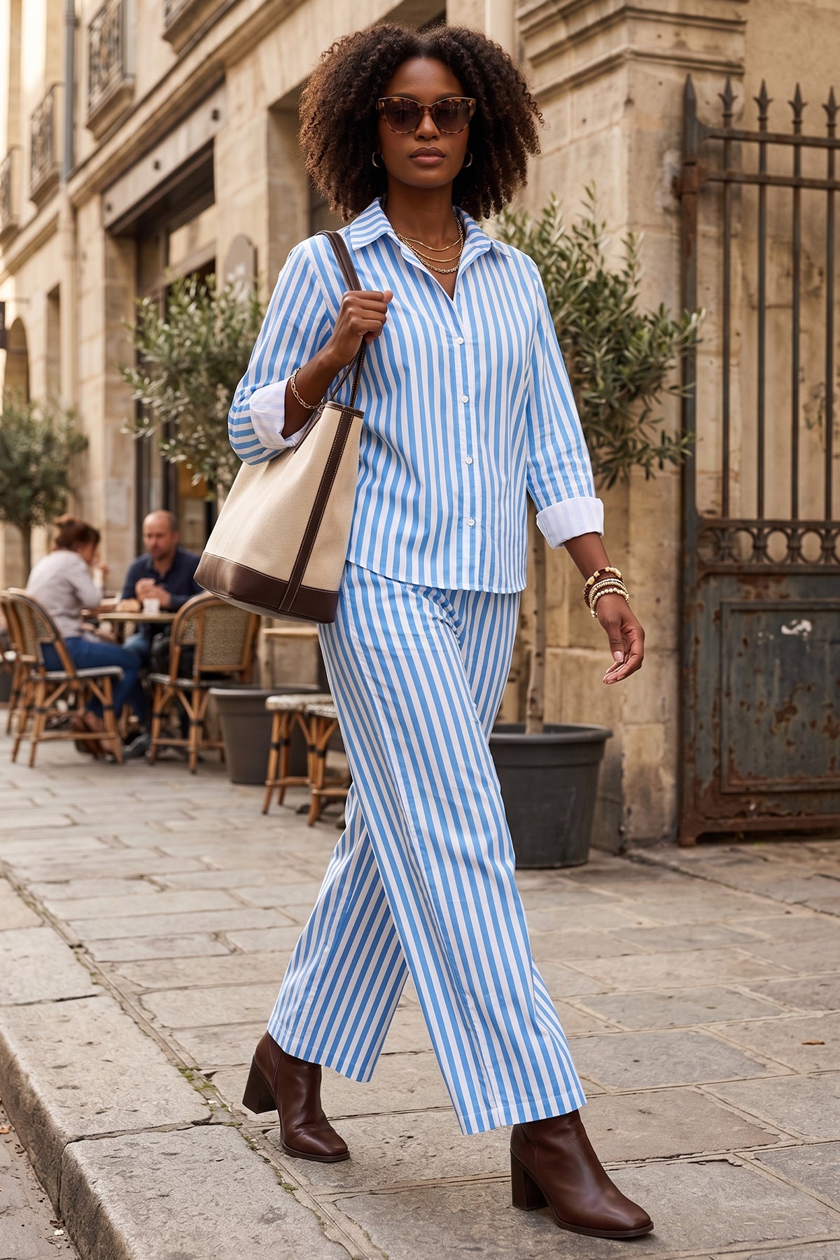 Blue Cotton Stripe Button Shirt