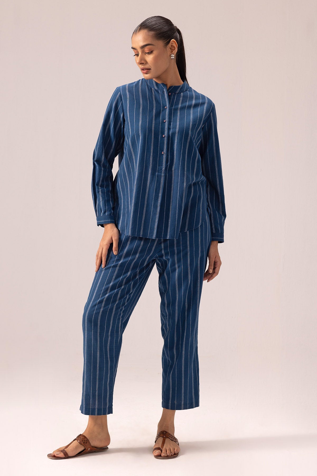 Buy Blue Cotton Stripe Co-ord Set By Label Shreya Sharma For Women Online at ScrollnShops