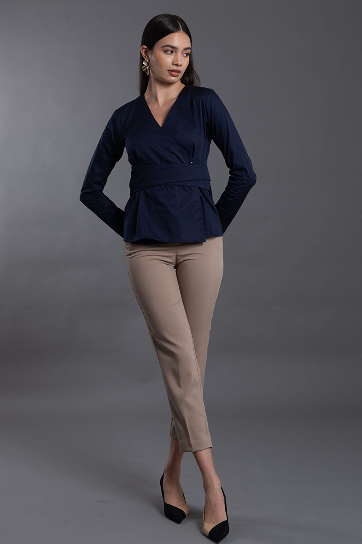 Vanten Blue Cotton Twill Overlap Top for women online at ScrollnShops