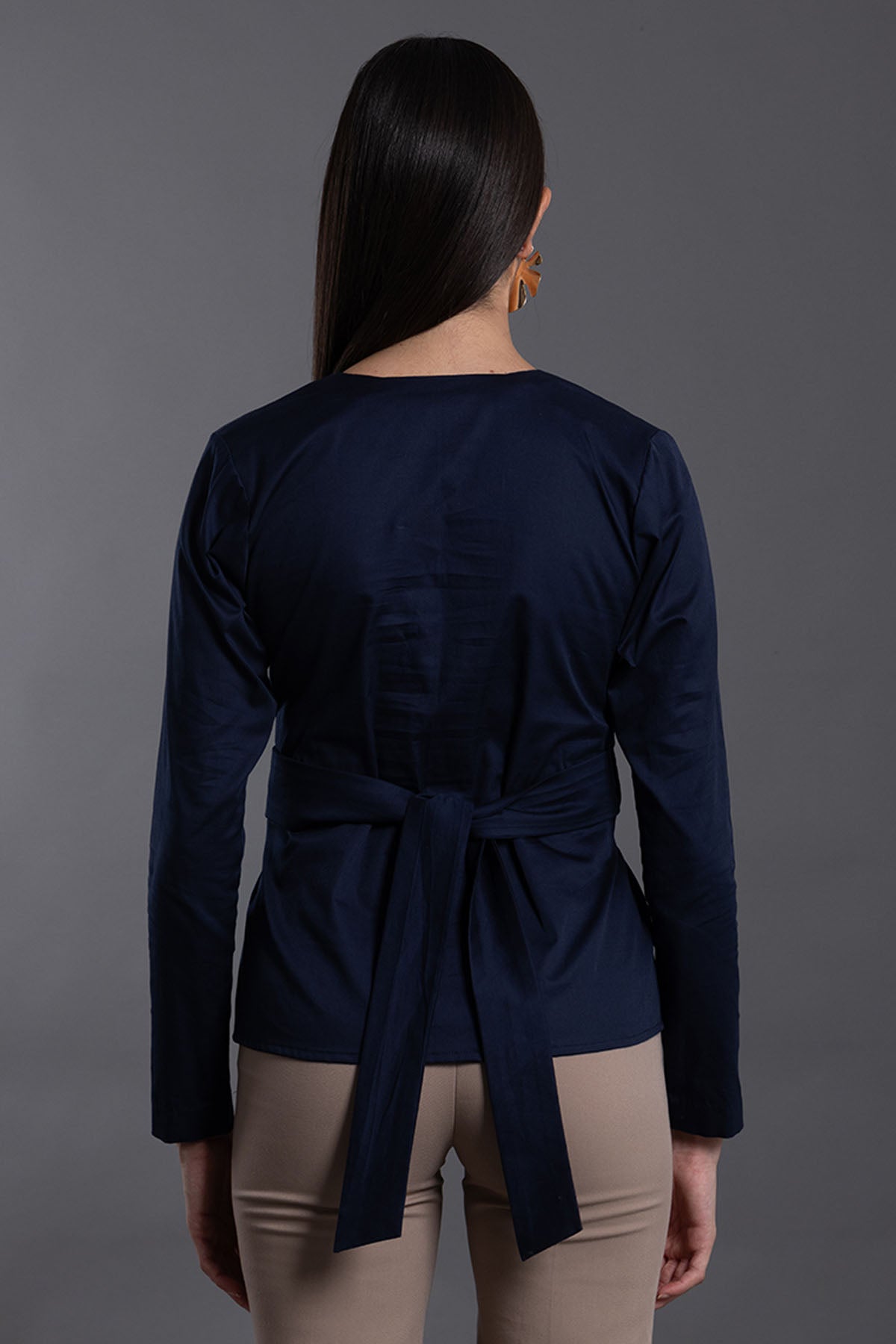 Blue Cotton Twill Overlap Top