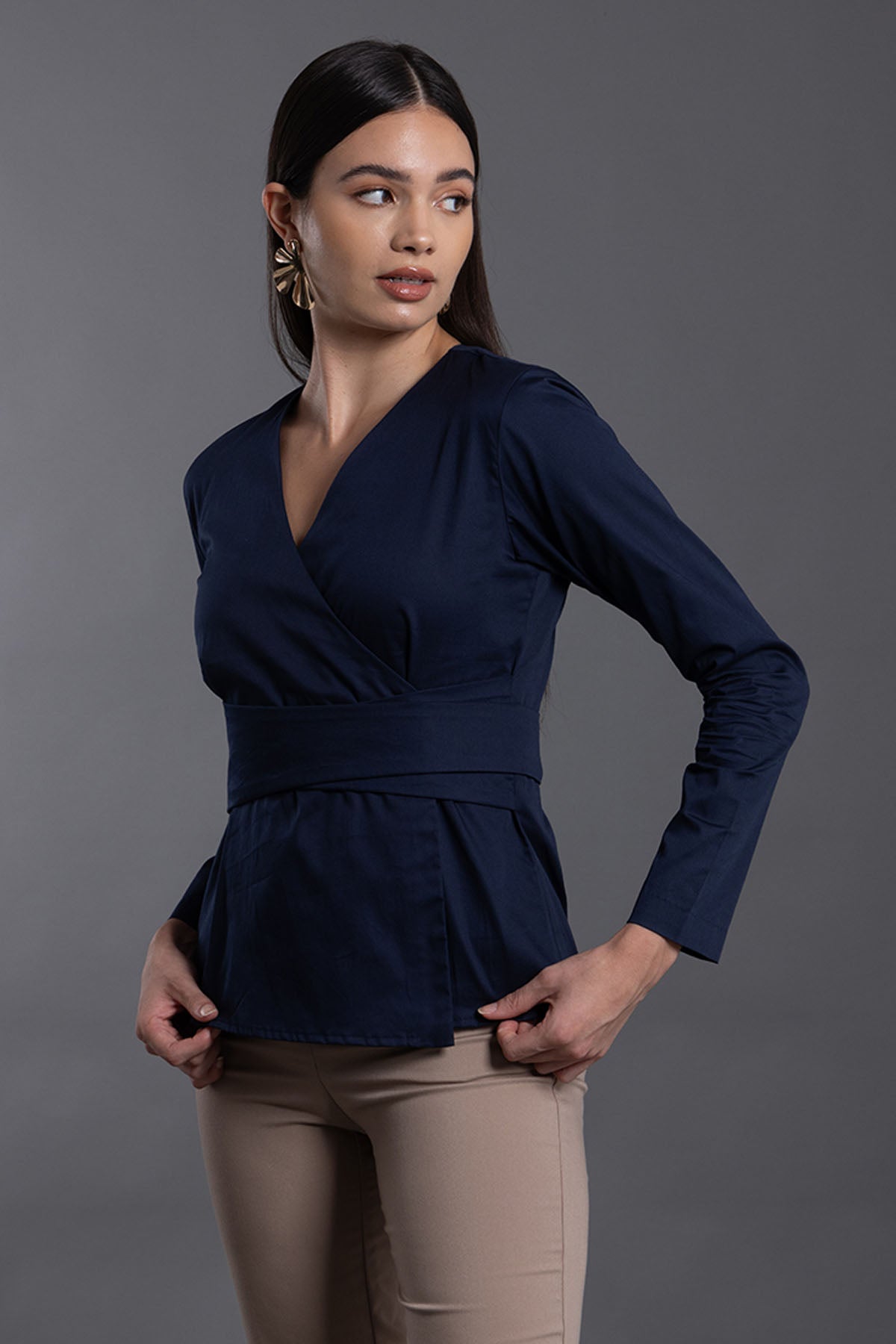 Blue Cotton Twill Overlap Top