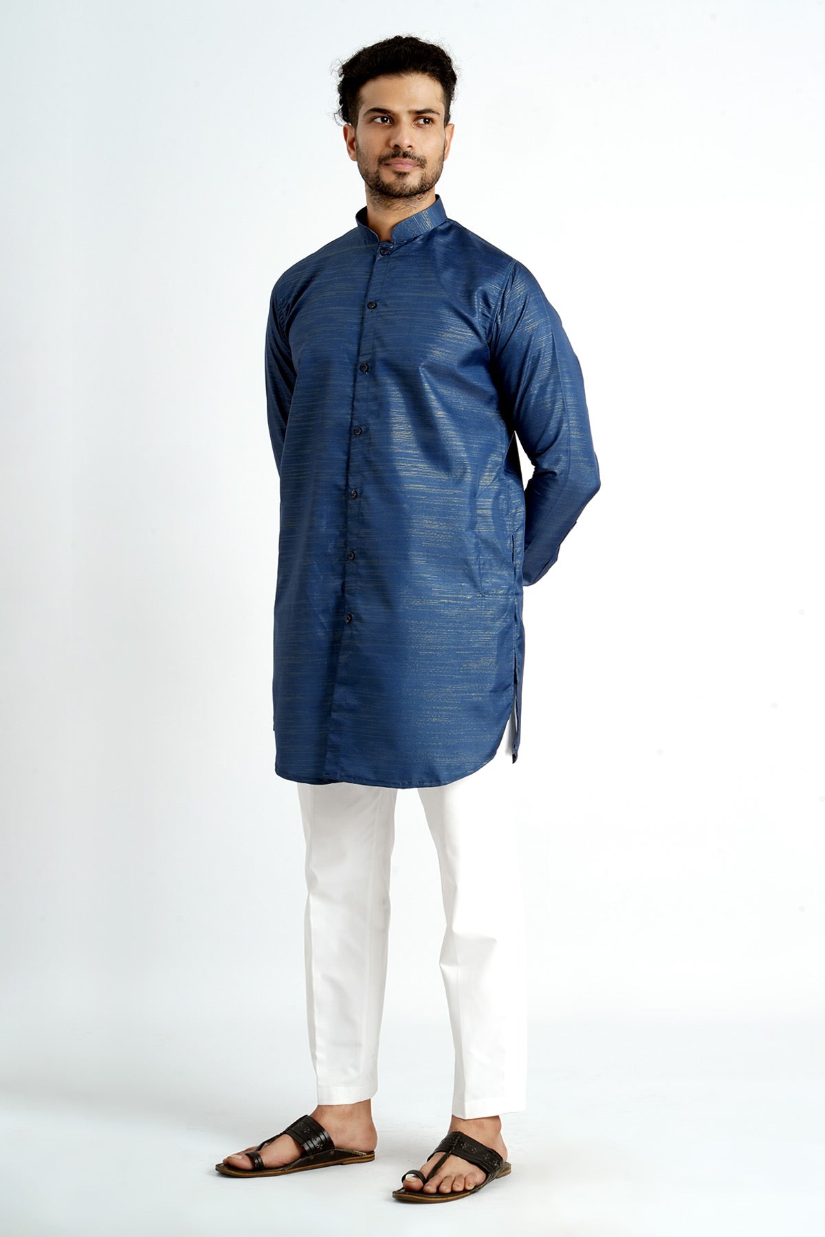 Blue Cotton Zari Detailed Kurta