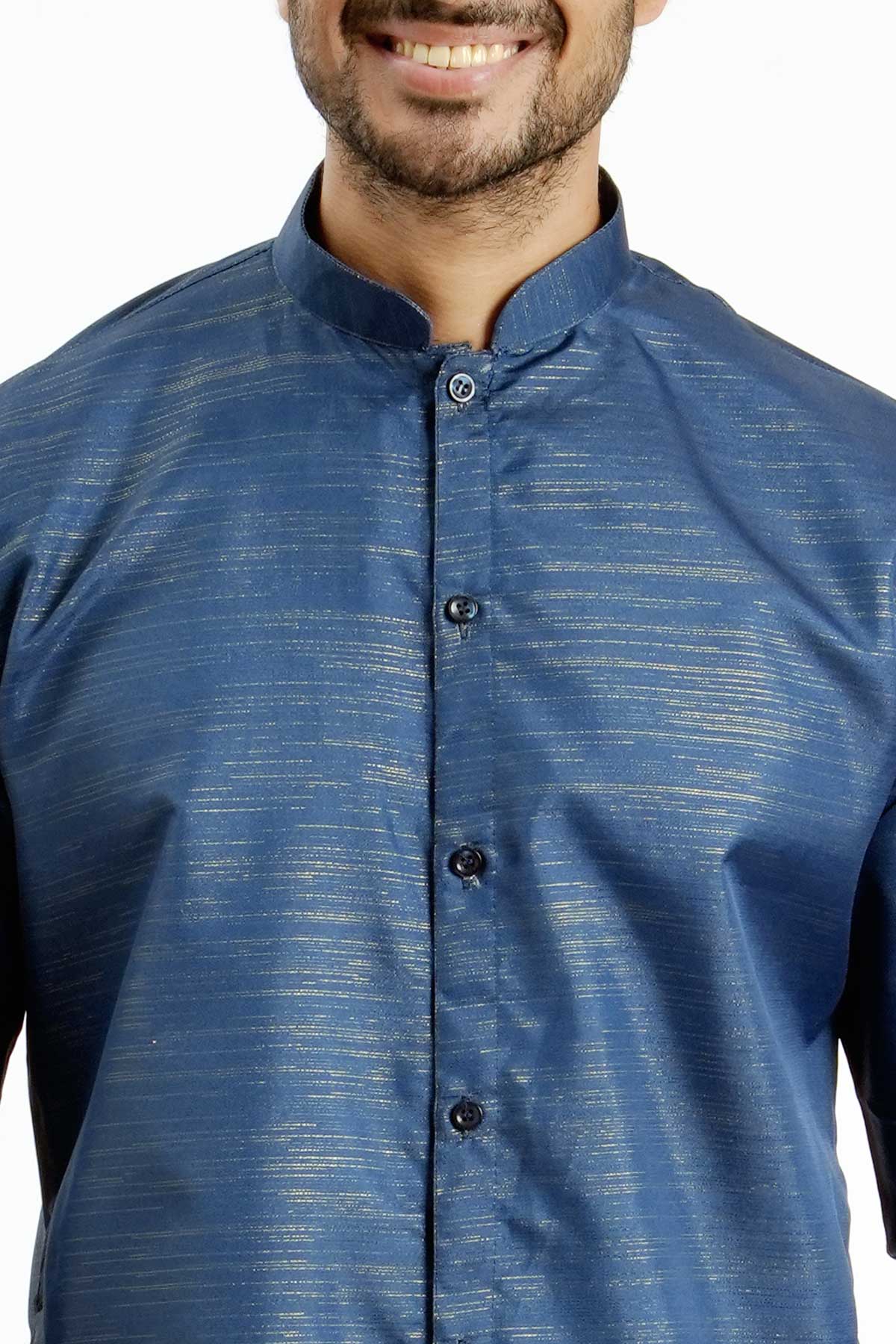 Blue Cotton Zari Detailed Kurta