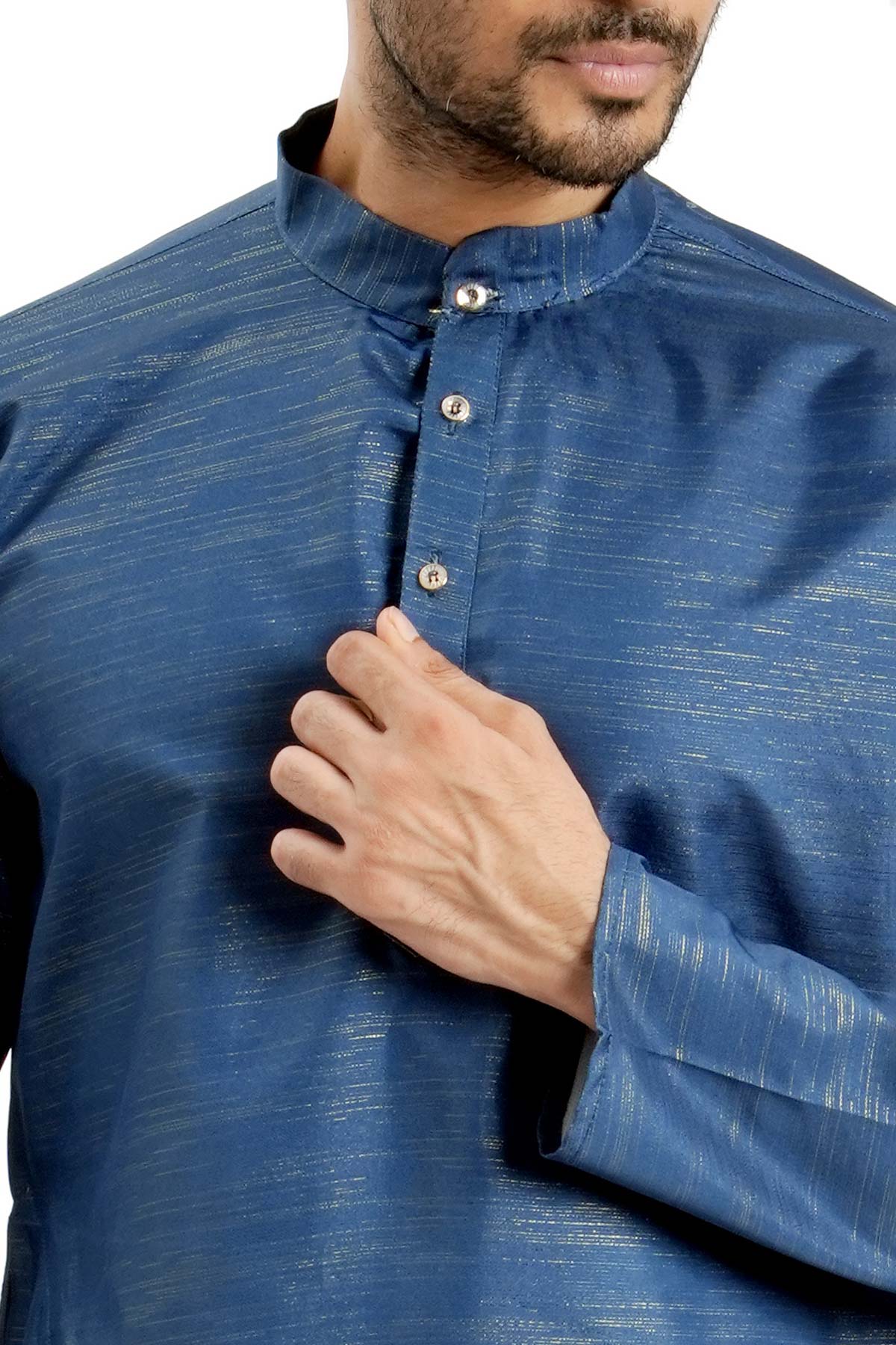 Blue Cotton Zari Worked Kurta