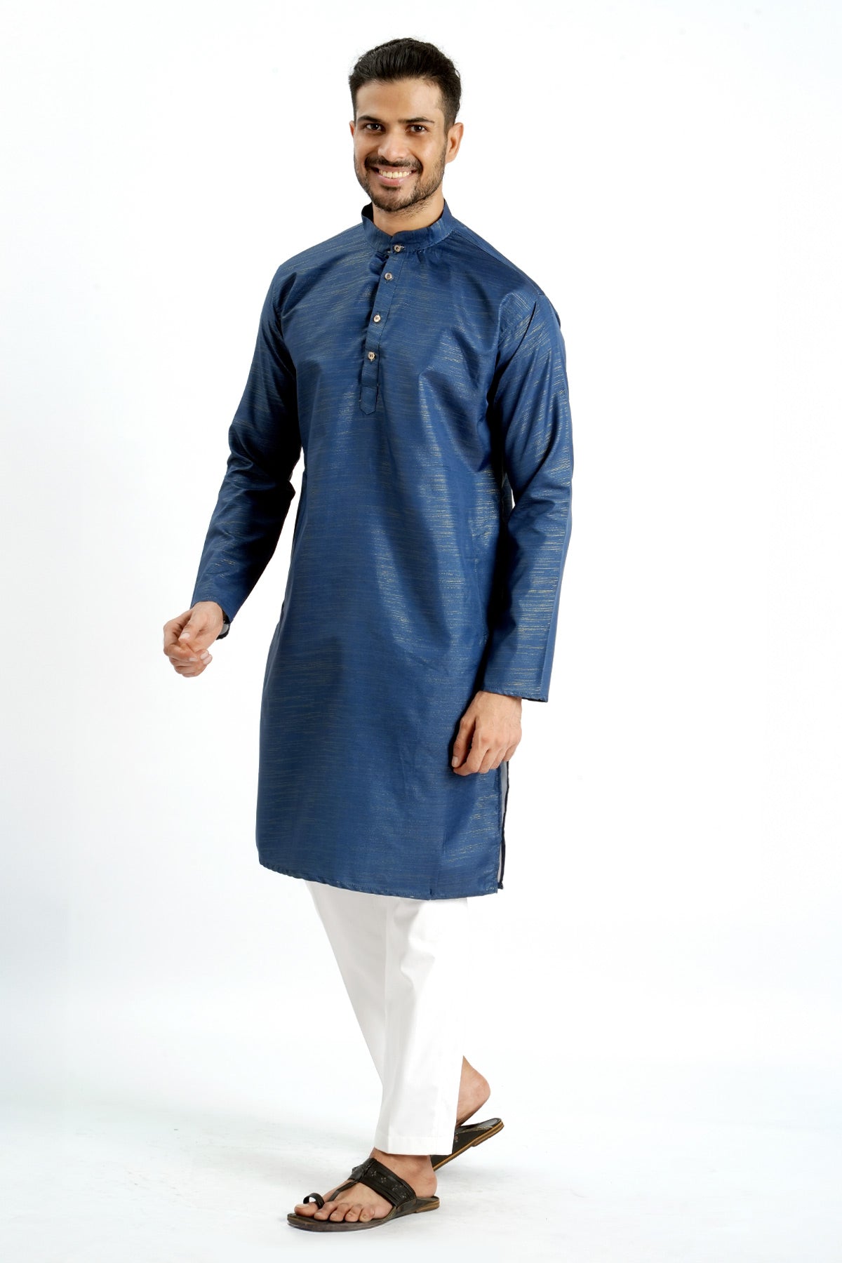 Blue Cotton Zari Worked Kurta