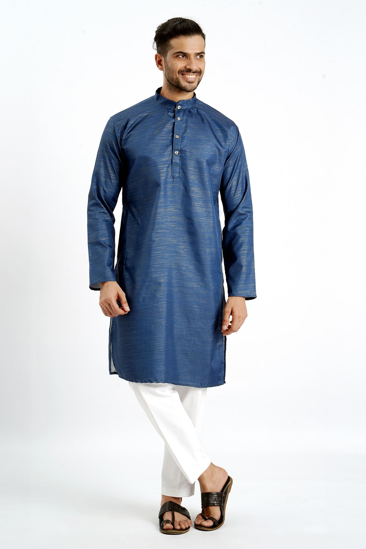 Blue Cotton Zari Worked Kurta