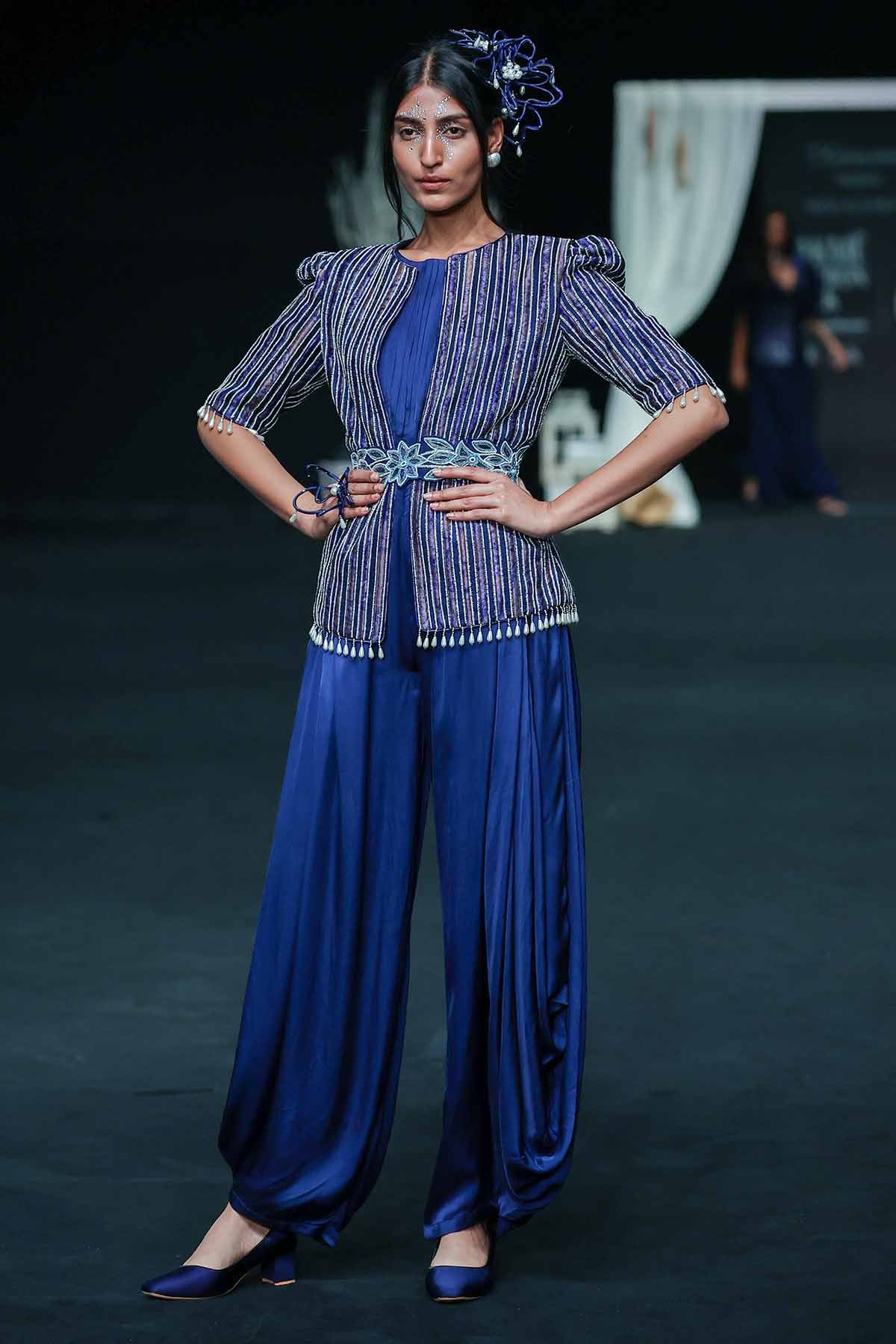 Blue Cowl Jumpsuit & Jacket