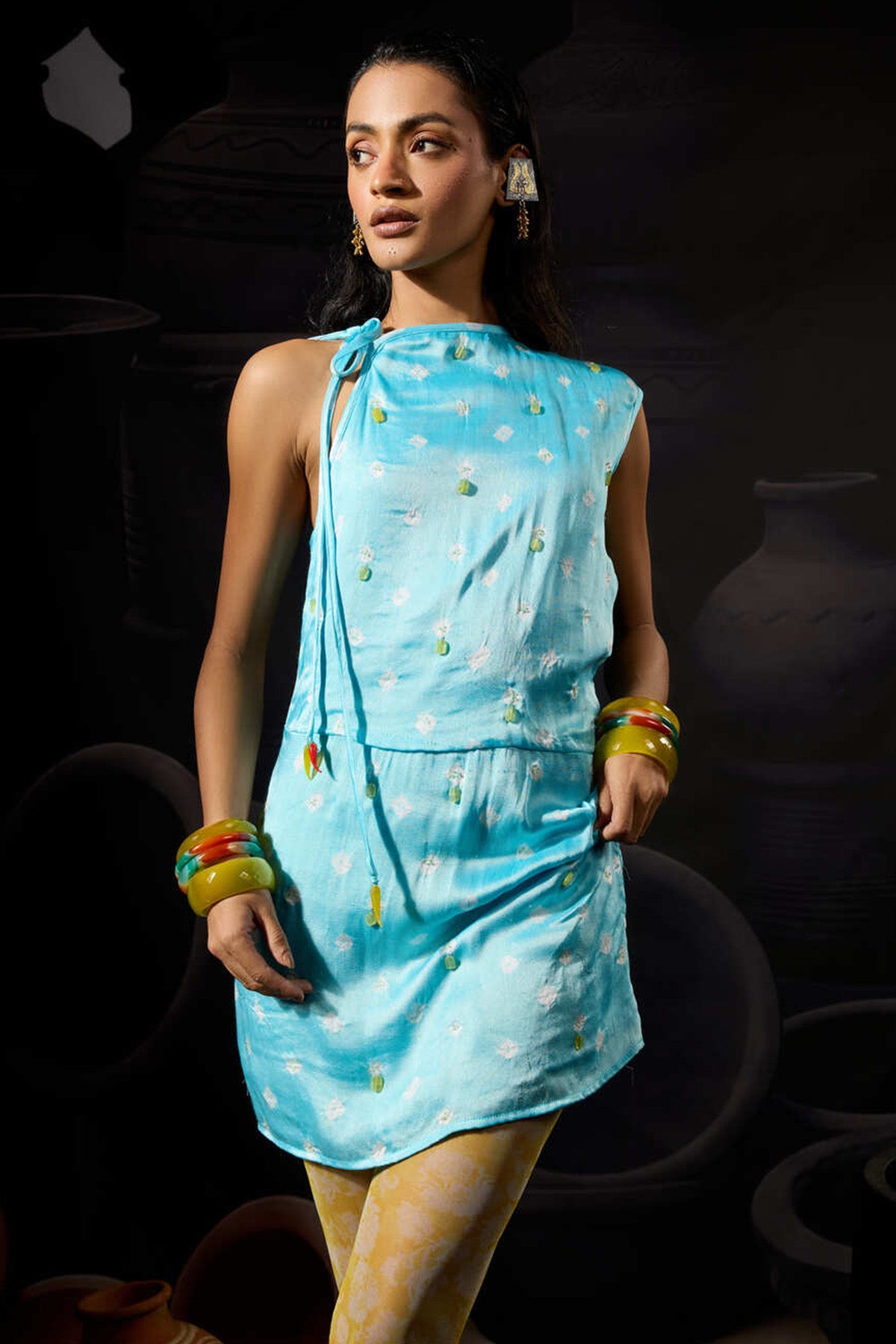 Blue Crafted Tie Dye Mini Dress