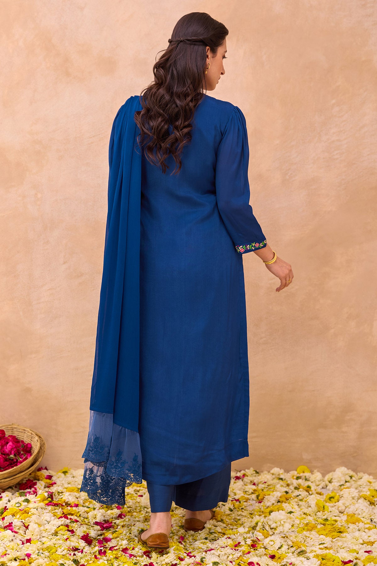 Blue Crepe & Cotton Kurta Set