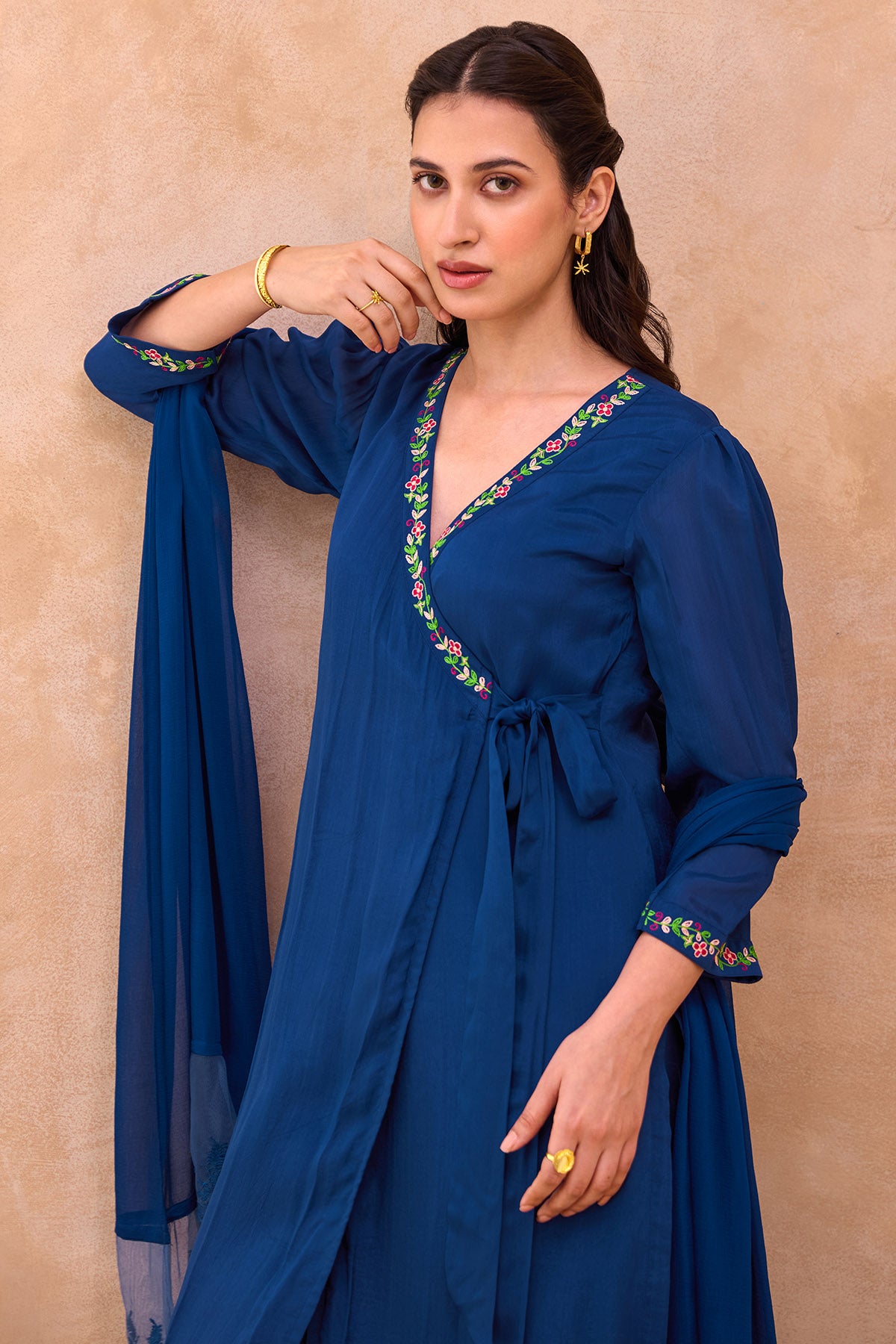 Blue Crepe & Cotton Kurta Set