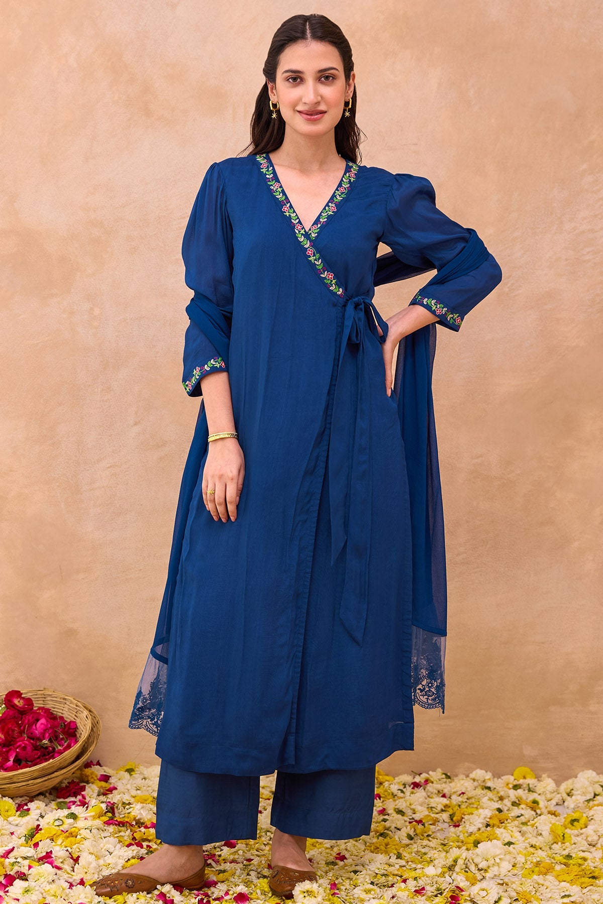 Buy Blue Crepe & Cotton Kurta Set for women by Taro India online available at scrollnshops