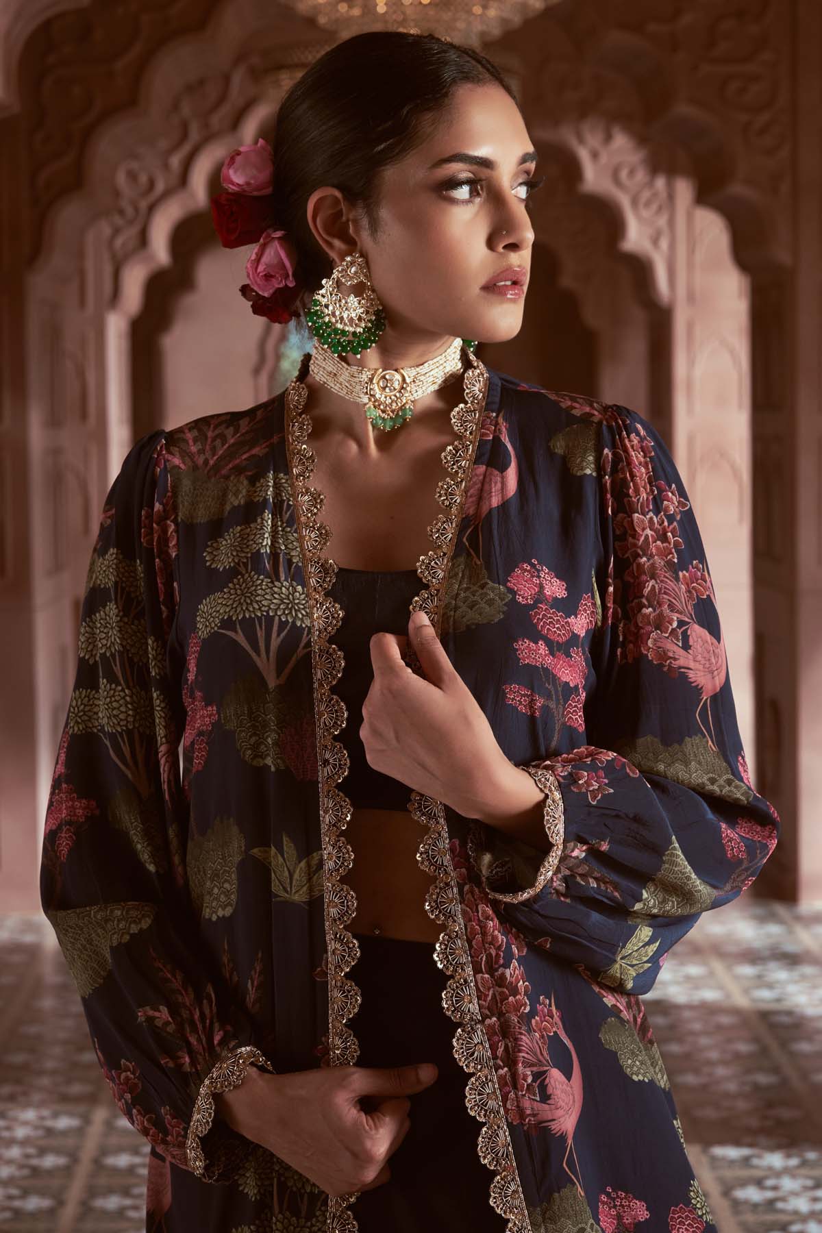 Blue Crepe Lehenga & Jacket Set