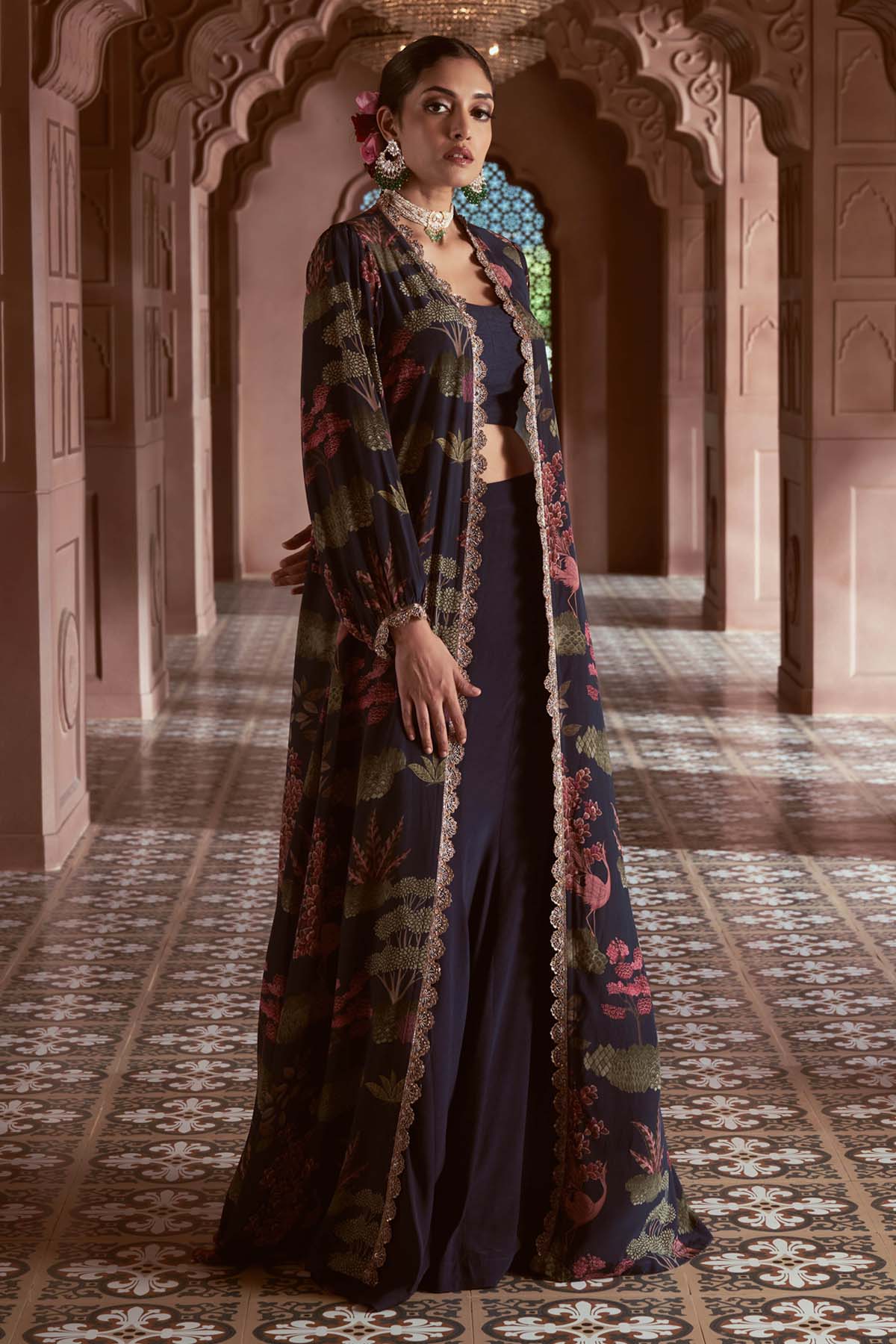 Blue Crepe Lehenga & Jacket Set