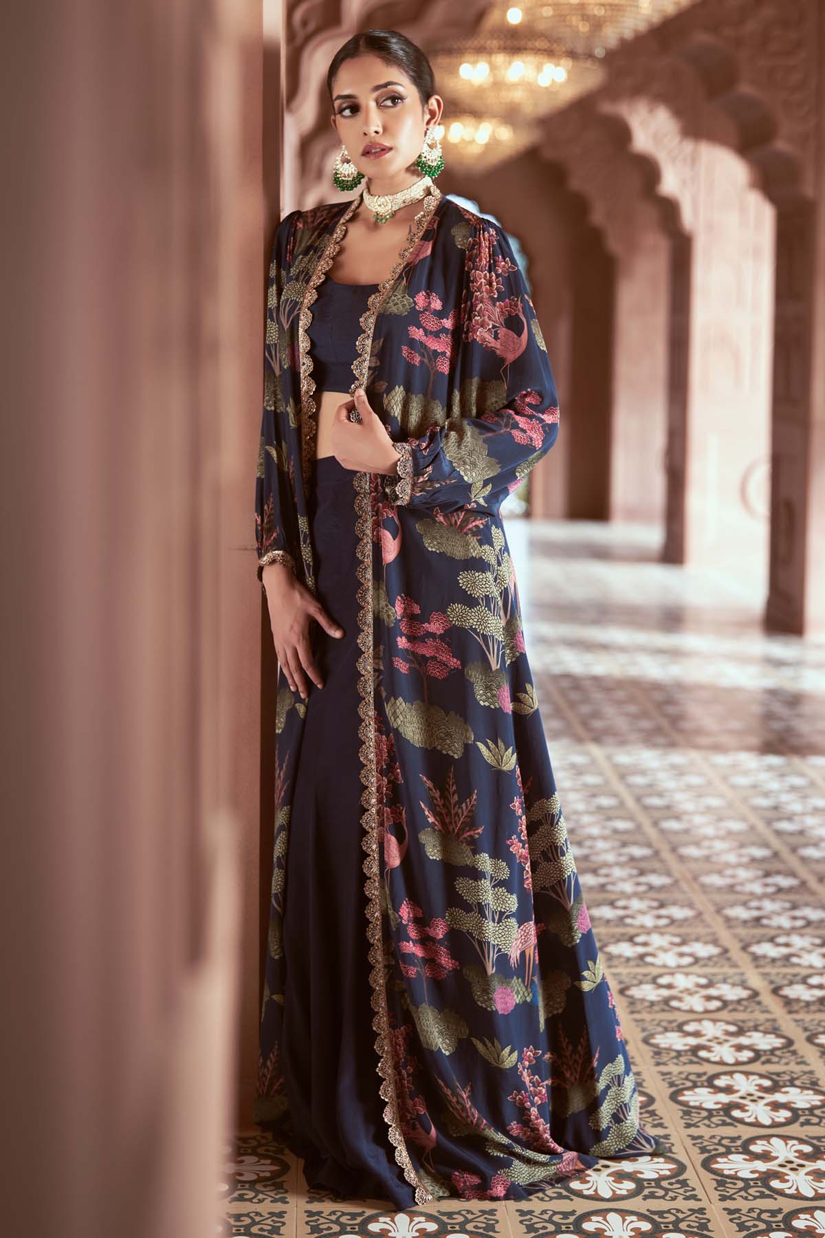 Blue Crepe Lehenga & Jacket Set