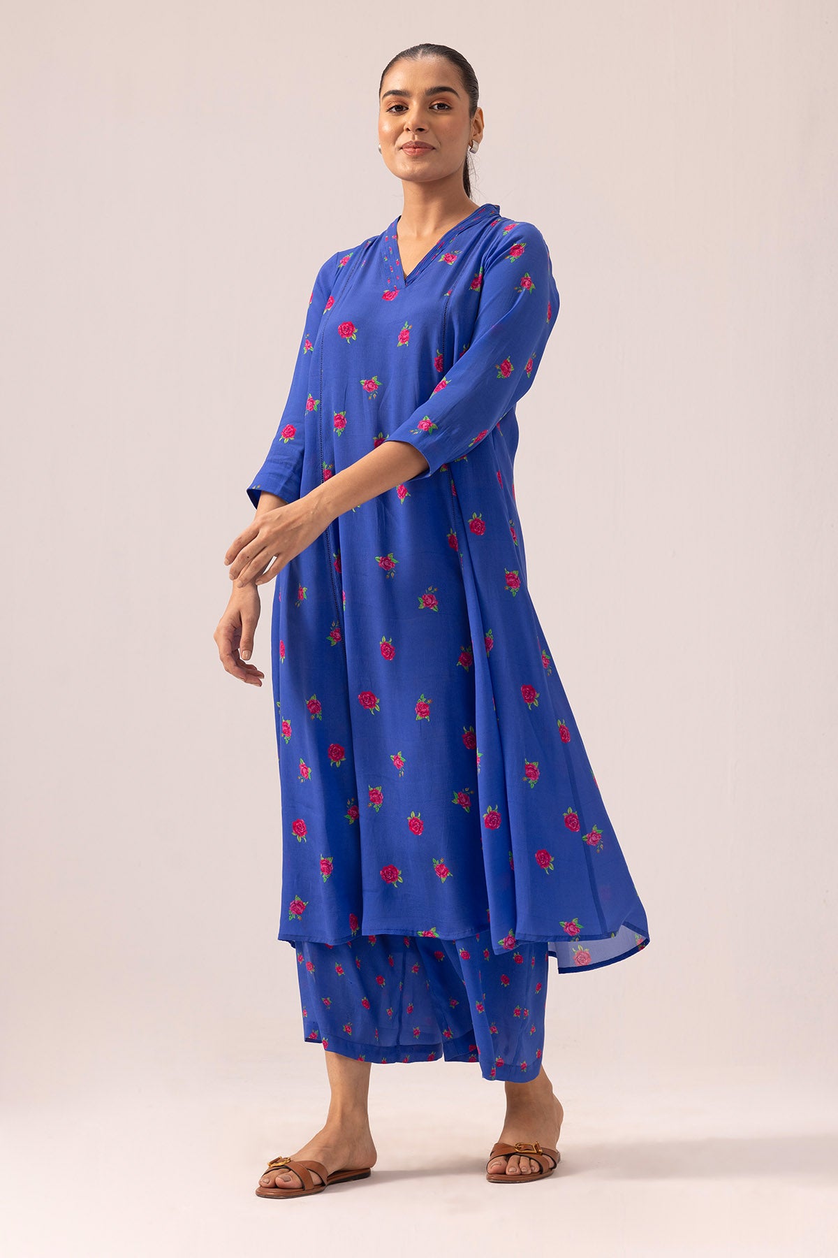 Blue Crepe Pintuck Kurta Set