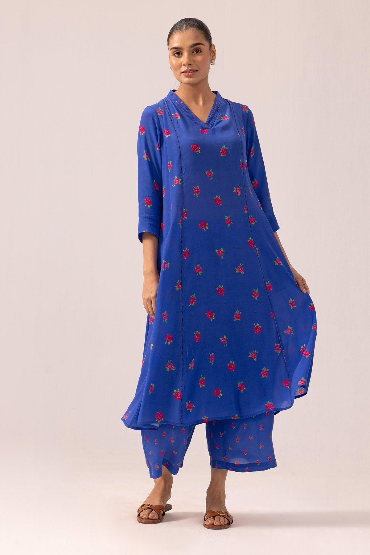 Blue Crepe Pintuck Kurta Set