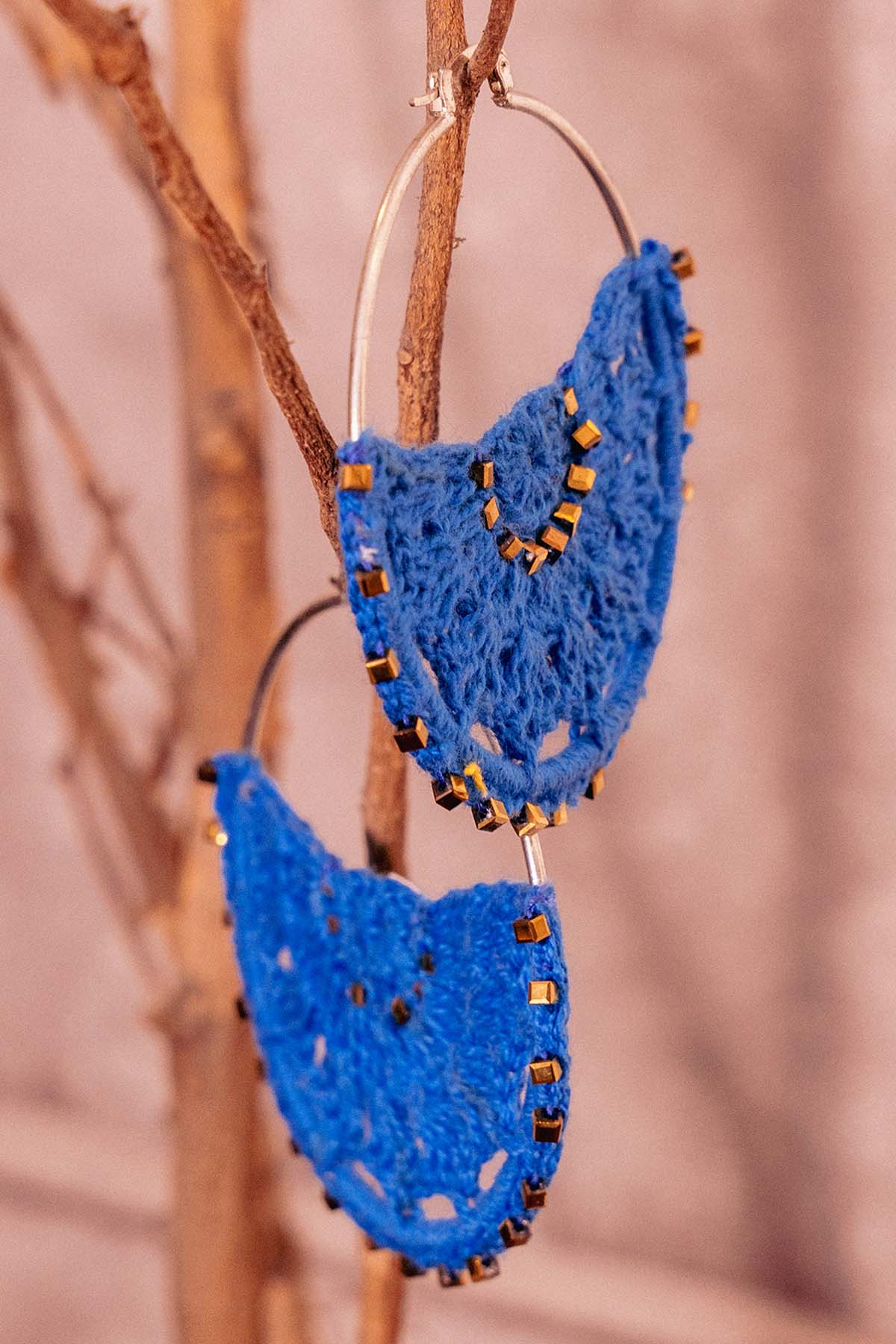Beachbum Blue Crochet Chandbali Earrings Jewellery online at ScrollnShops