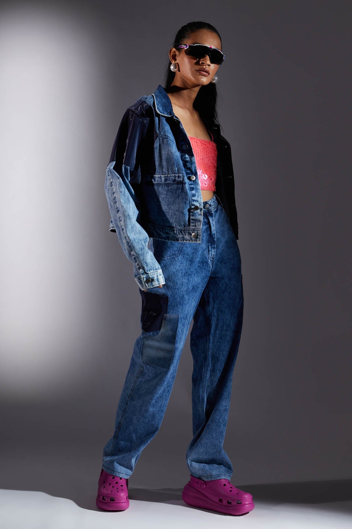 Blue Crop Denim Jacket for women