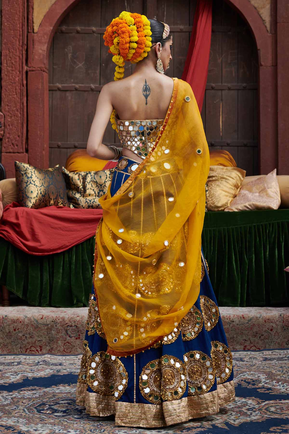 Blue Corset Mirror Lehenga Set