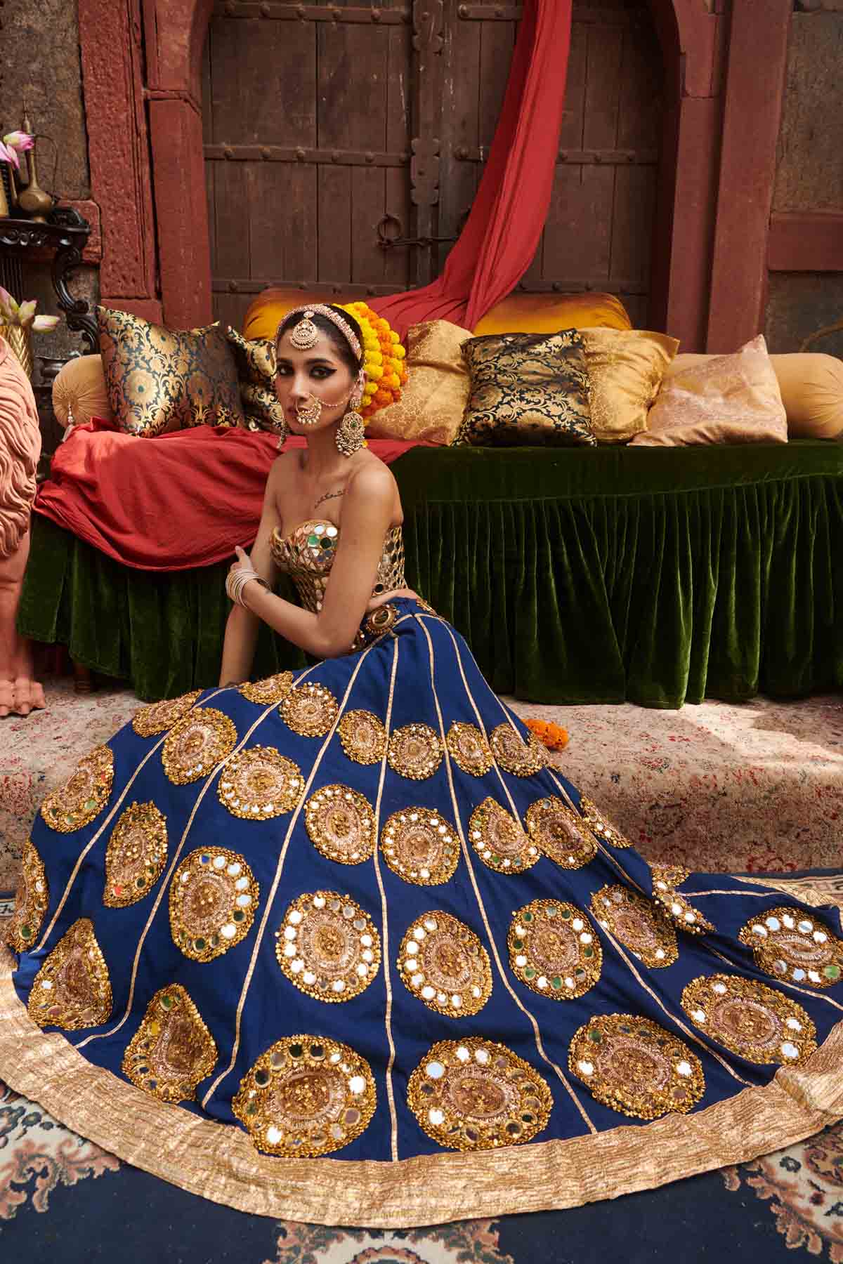 Blue Corset Mirror Lehenga Set