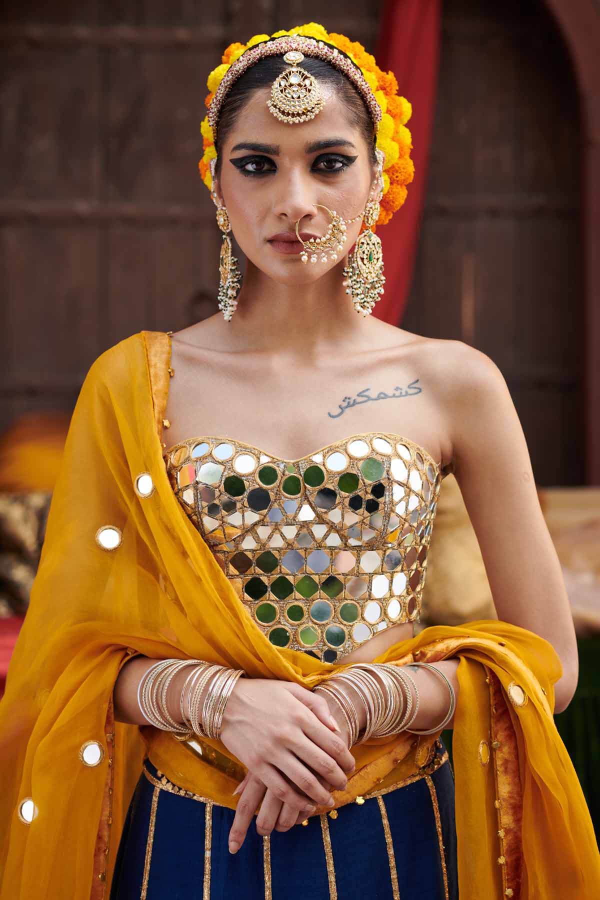 Blue Corset Mirror Lehenga Set