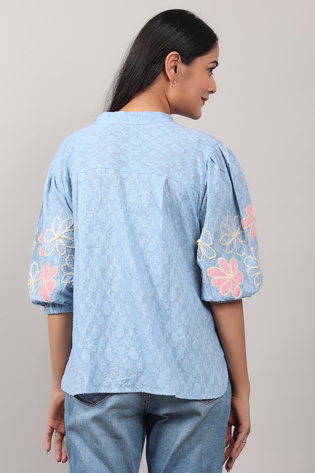 Blue Crosia Lace Embroidered Top