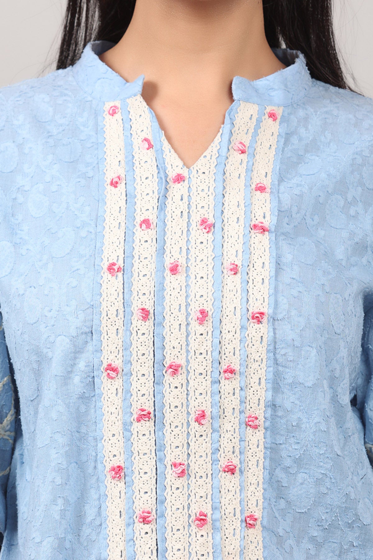 Blue Crosia Lace Embroidered Top