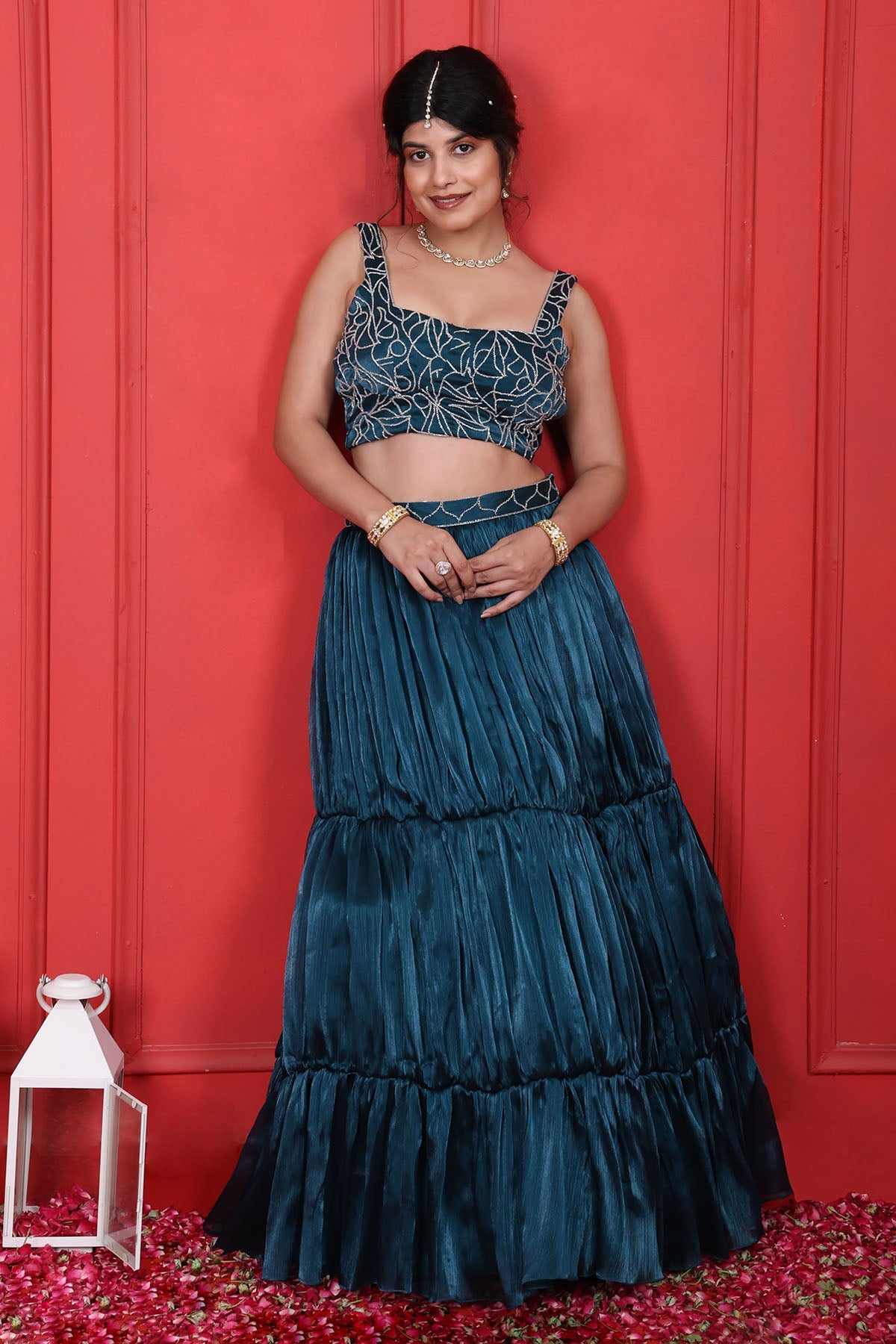 Buy Blue Crush Tissue Lehenga Set by Namita Sharma for women online at ScrollnShops