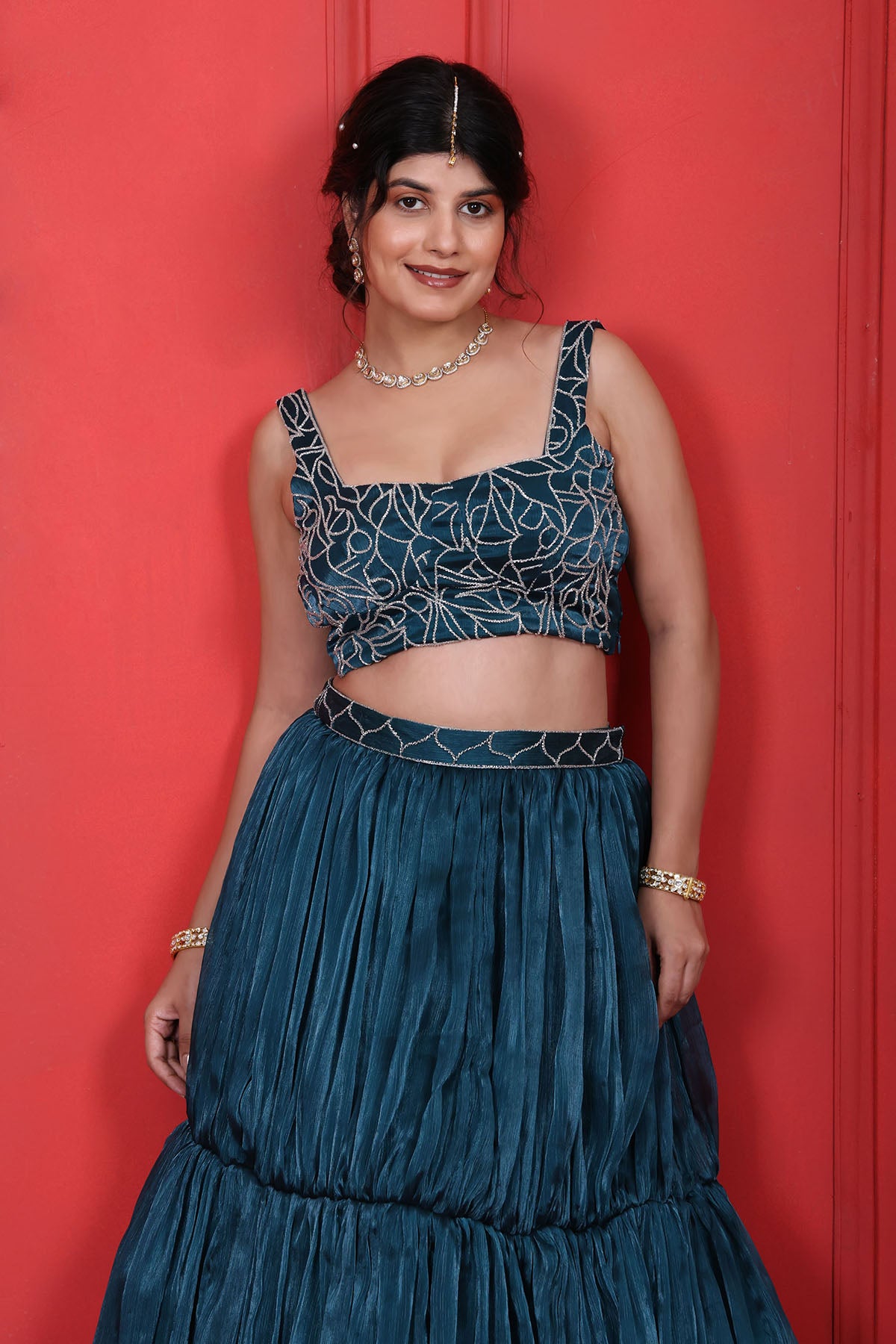 Blue Crush Tissue Lehenga Set
