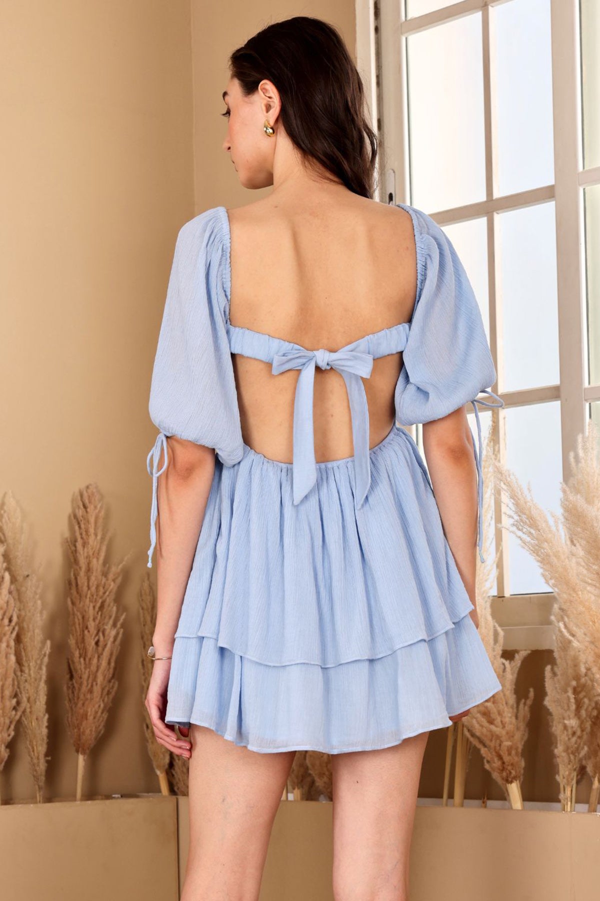 Blue Crushed Bustier Mini Dress