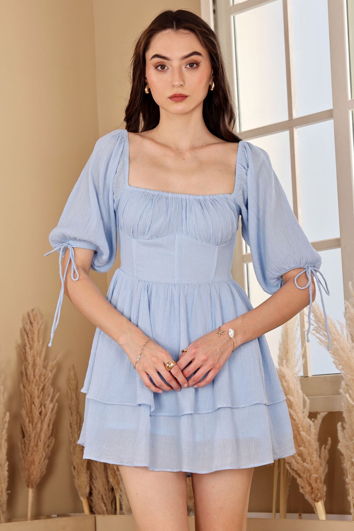 Blue Crushed Bustier Mini Dress
