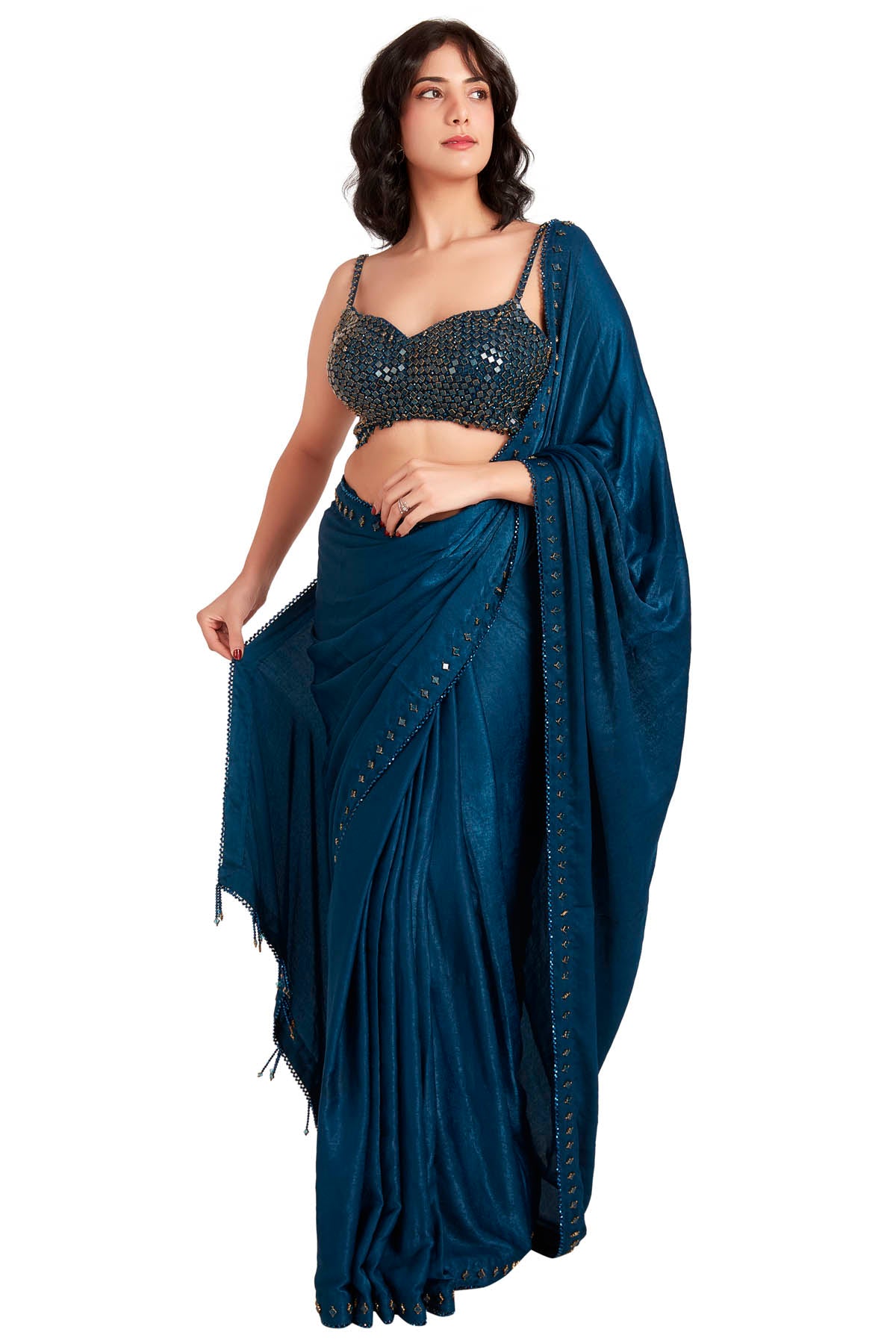 Blue Crystal Embroidered Saree