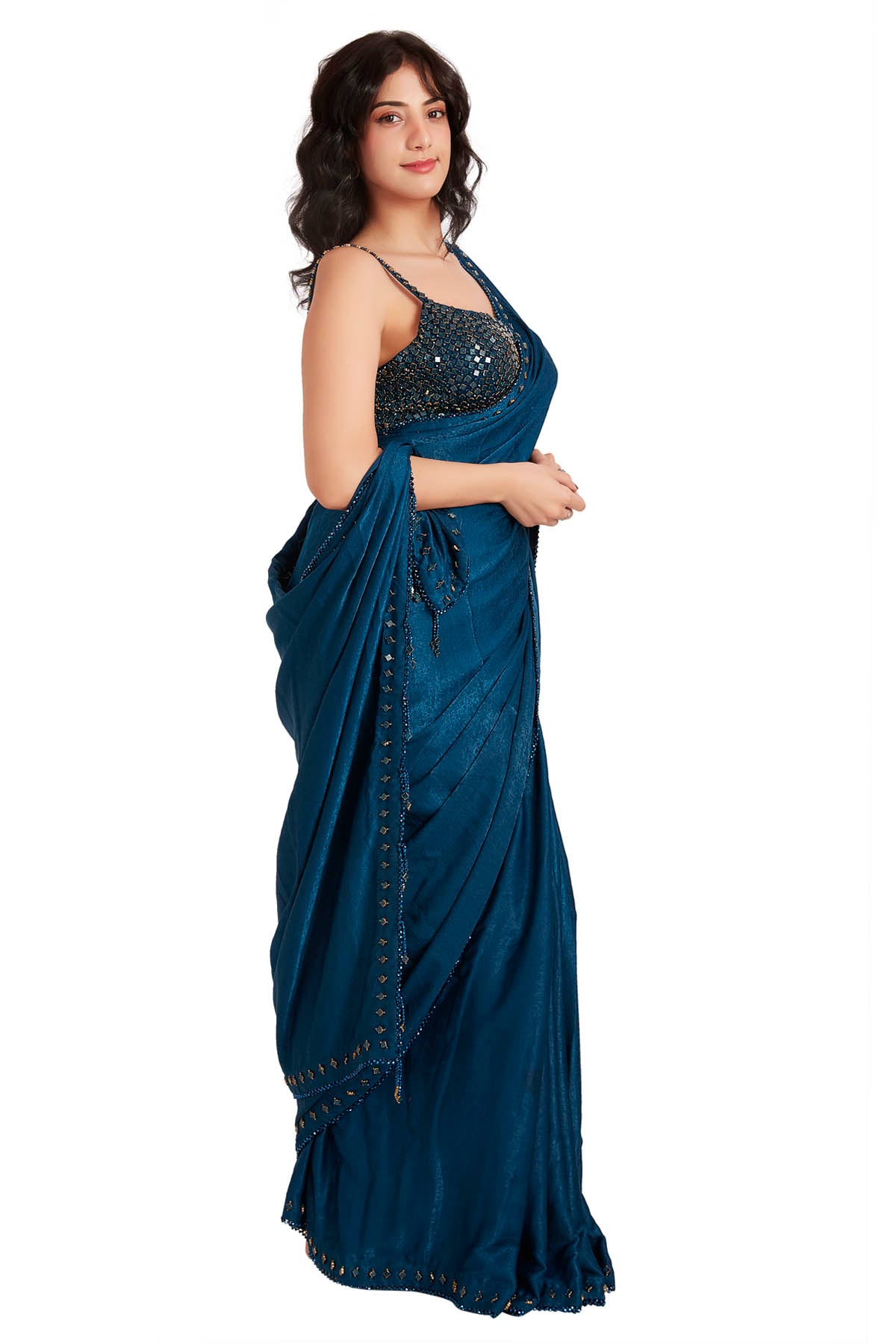 Blue Crystal Embroidered Saree