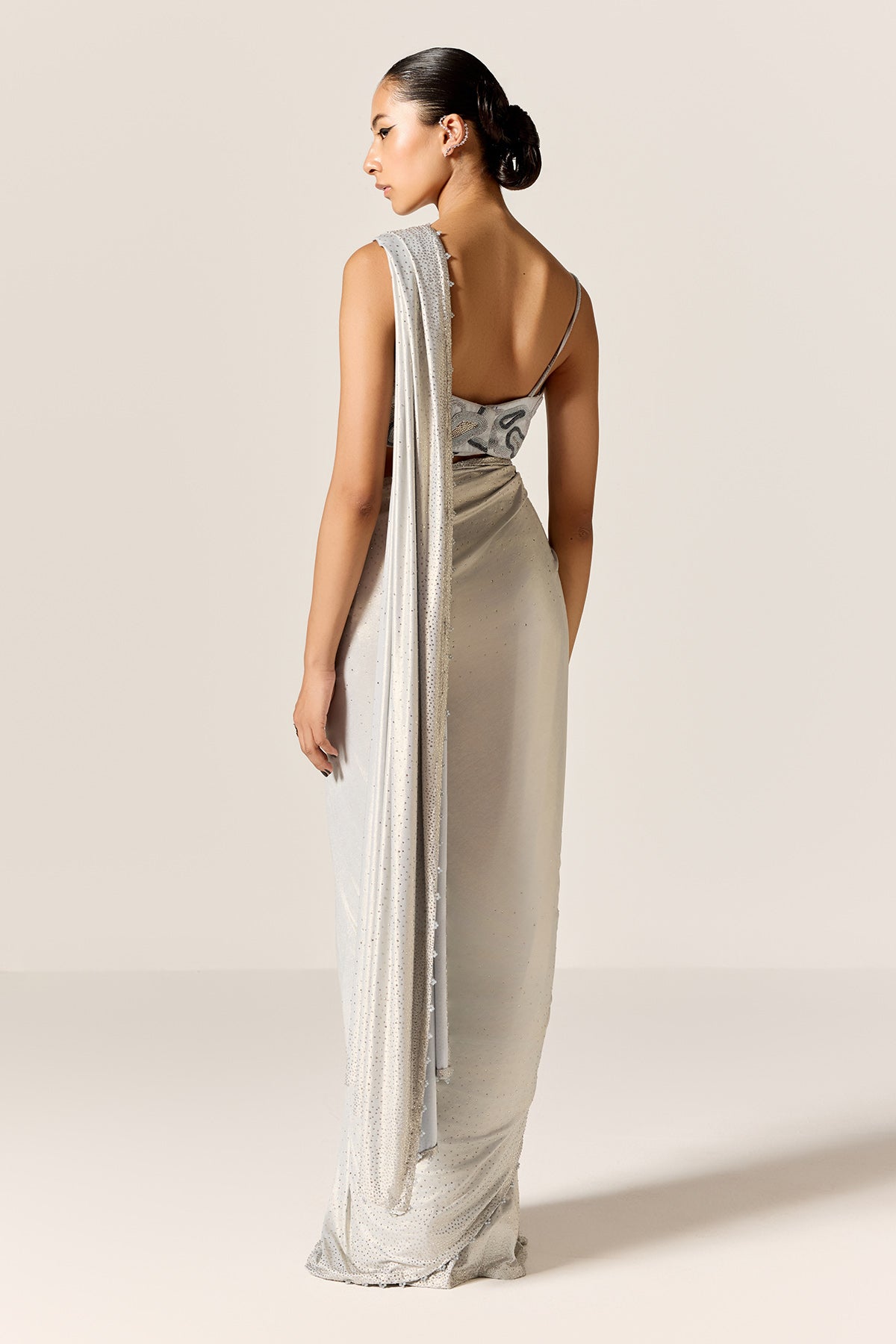 Blue Crystal Pre-Draped Saree