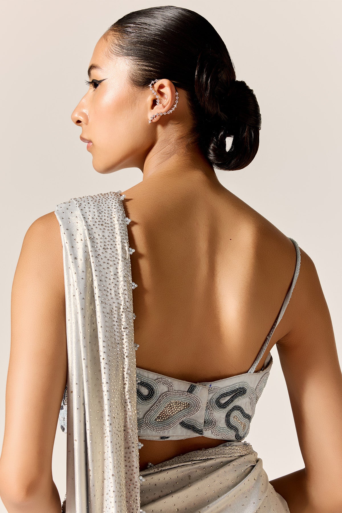 Blue Crystal Pre-Draped Saree