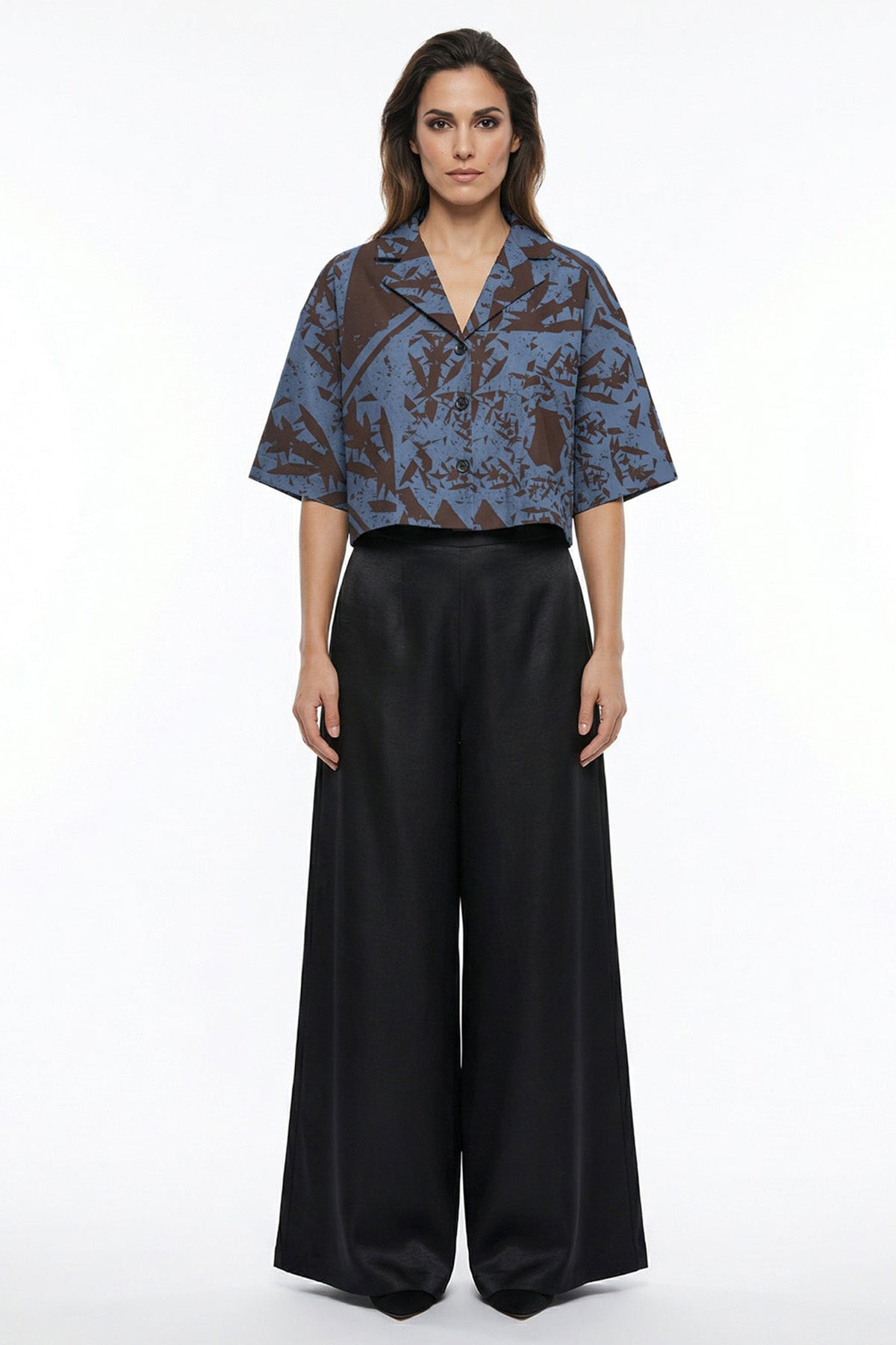 Buy Blue Cuban Collar Crop Shirt for women by Tezhhomayaa online available at scrollnshops