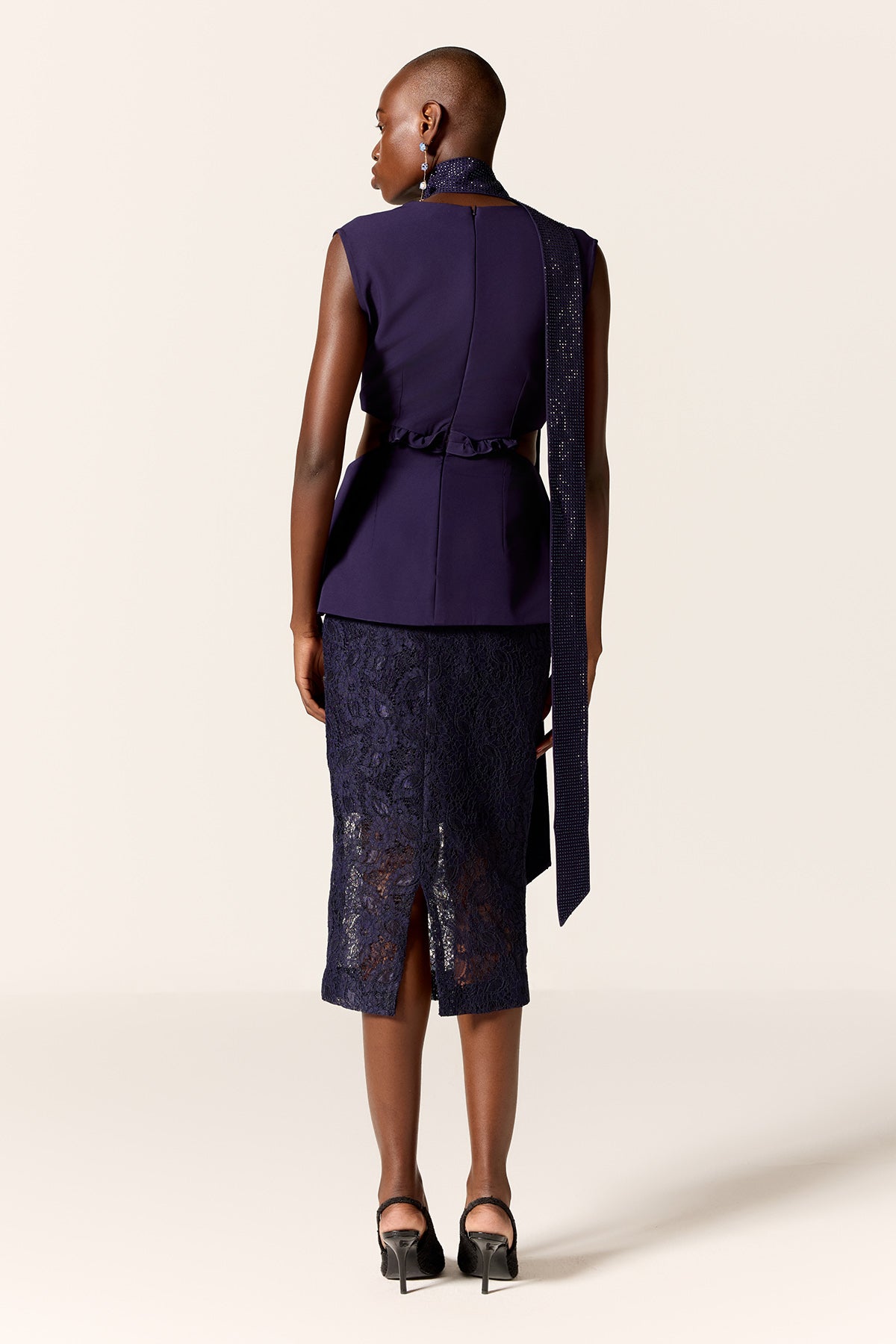 Blue Cut-Out V-Neck Top & Skirt