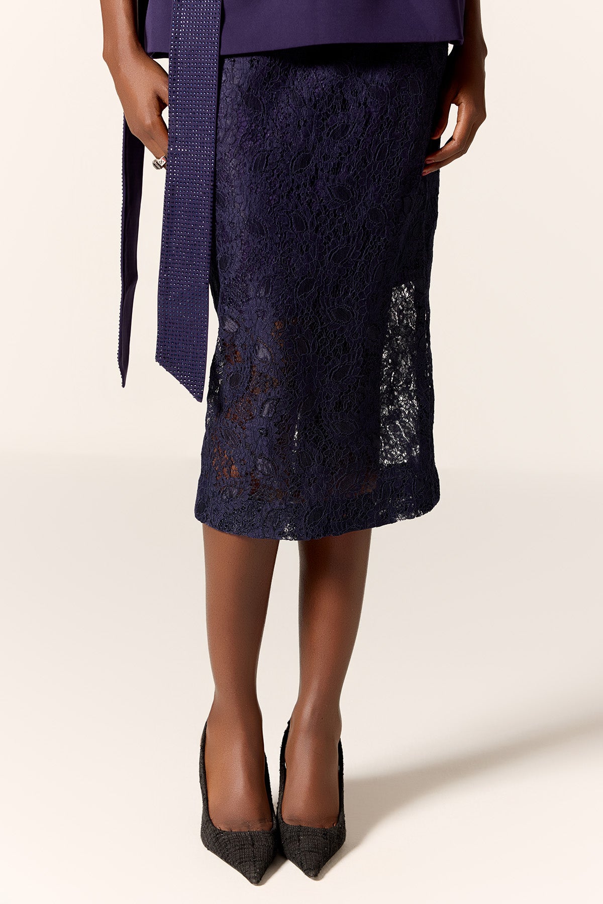 Blue Cut-Out V-Neck Top & Skirt