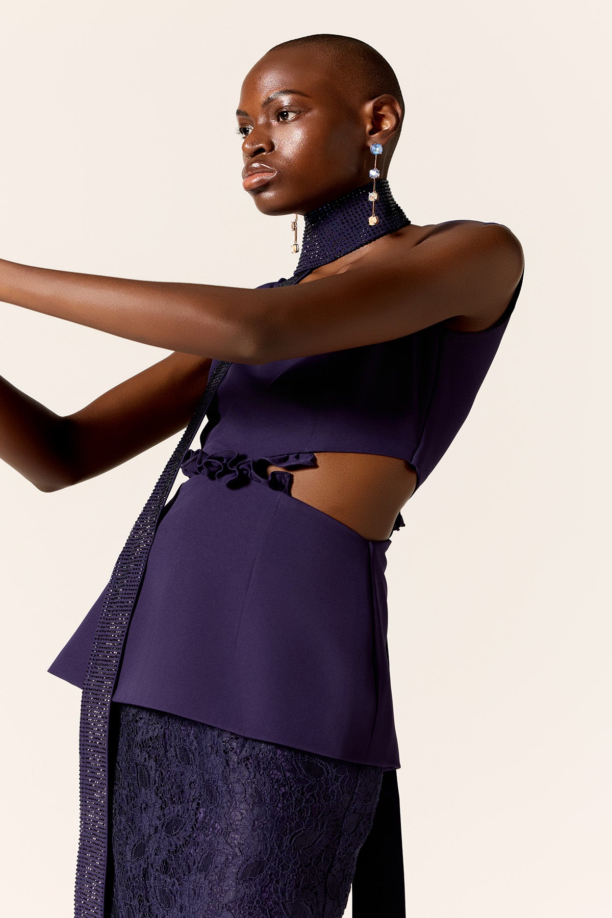 Blue Cut-Out V-Neck Top & Skirt