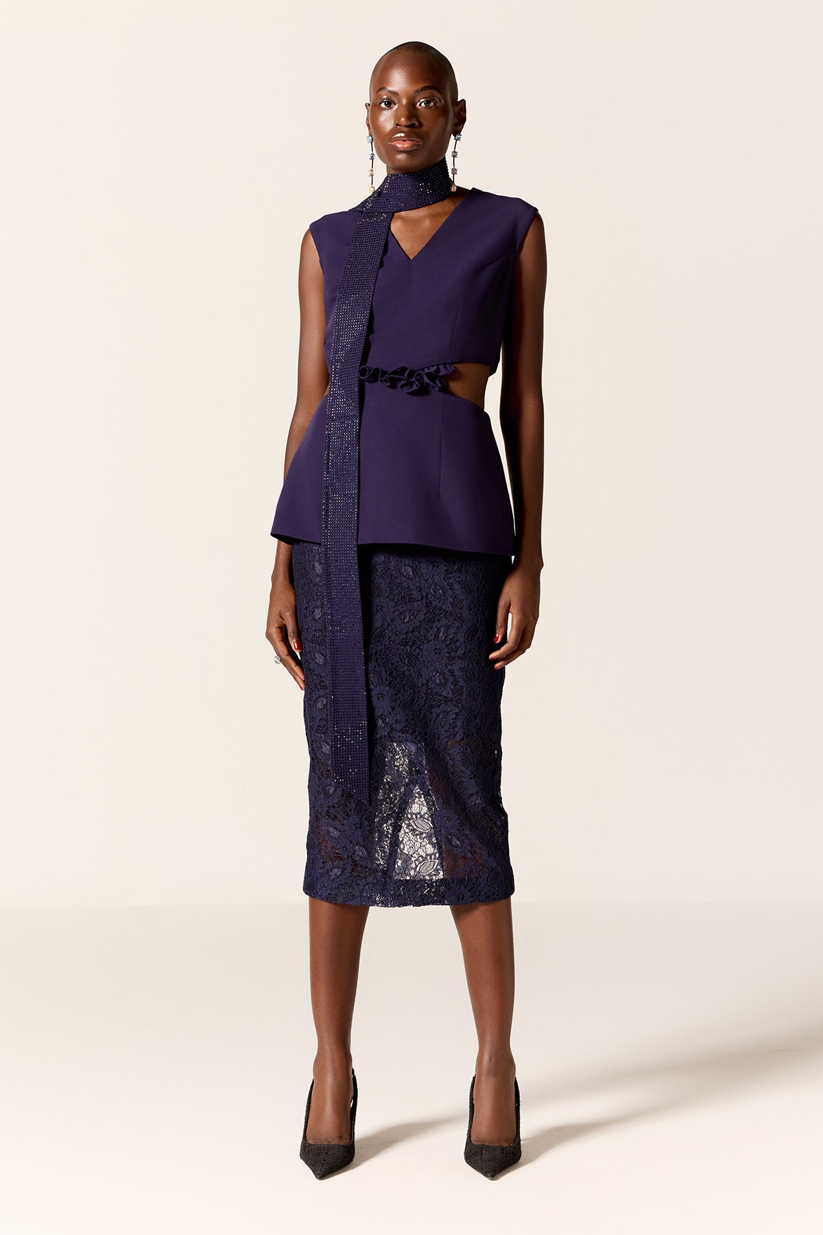 Buy Blue Cut-Out V-Neck Top & Skirt by Manika Nanda for Women online at ScrollnShops