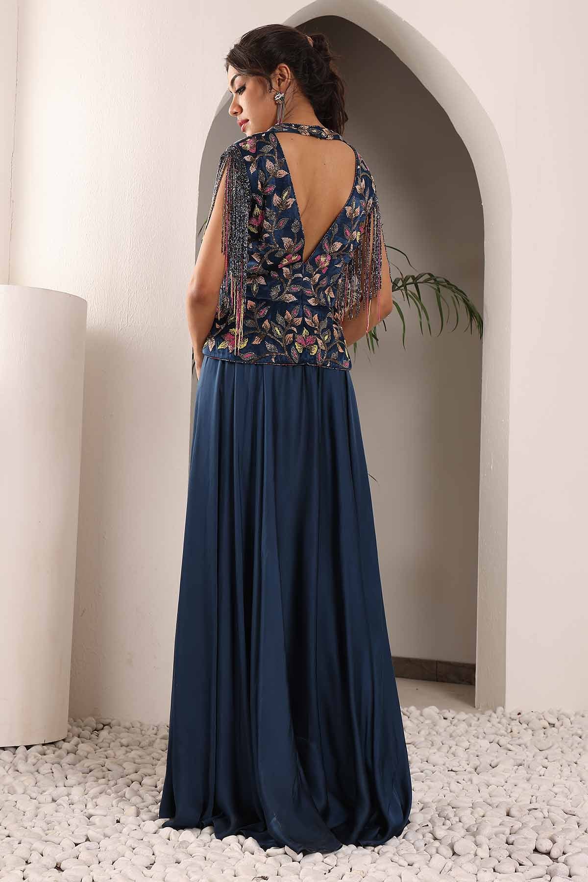 Blue Cutdana Embellished Gown