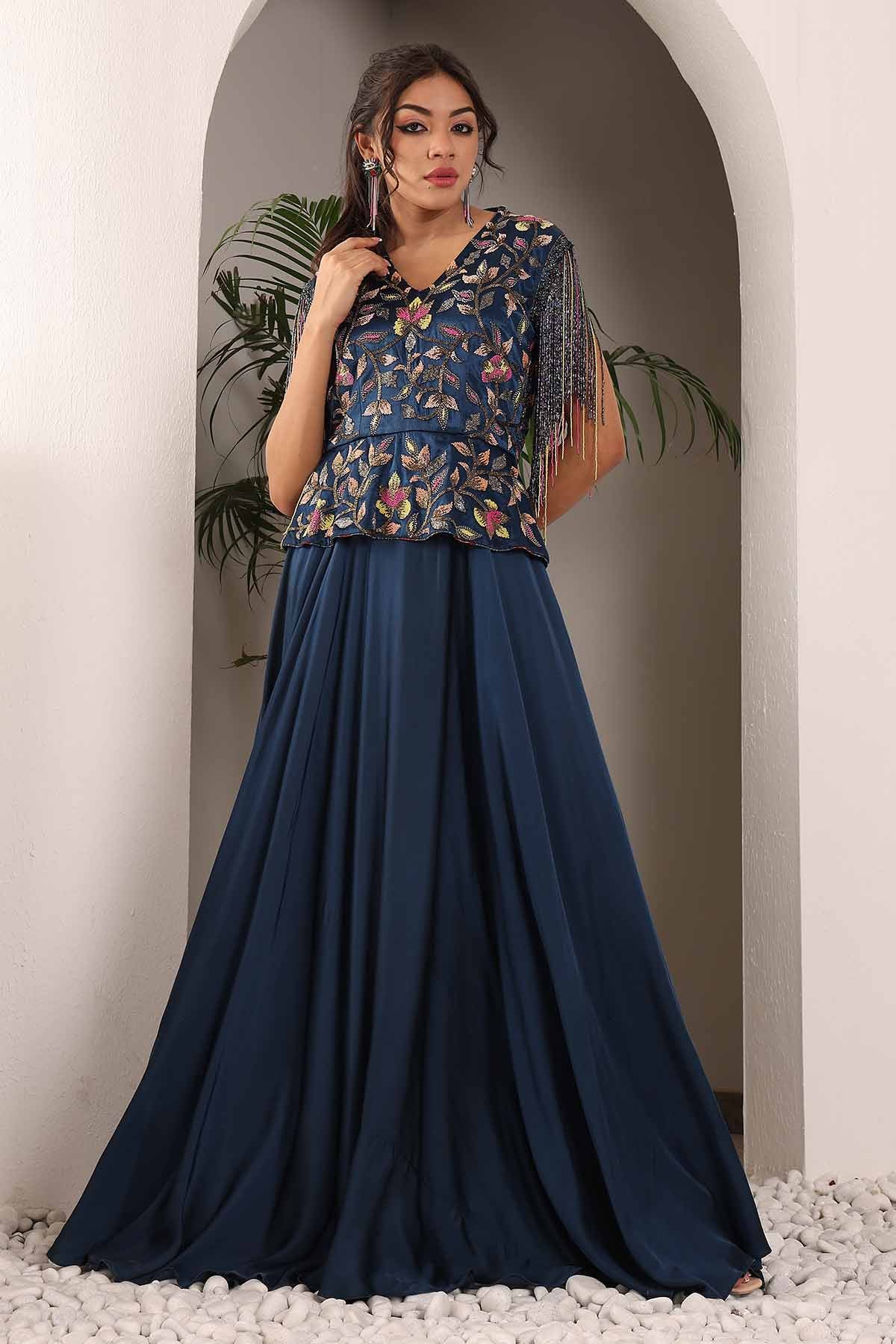 Buy Blue Cutdana Embellished Gown by Sejal Kamdar for women online at ScrollnShops