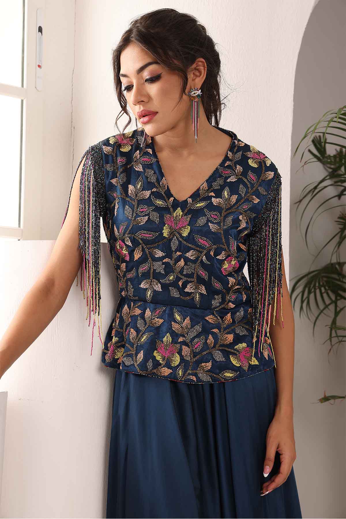 Blue Cutdana Embellished Gown