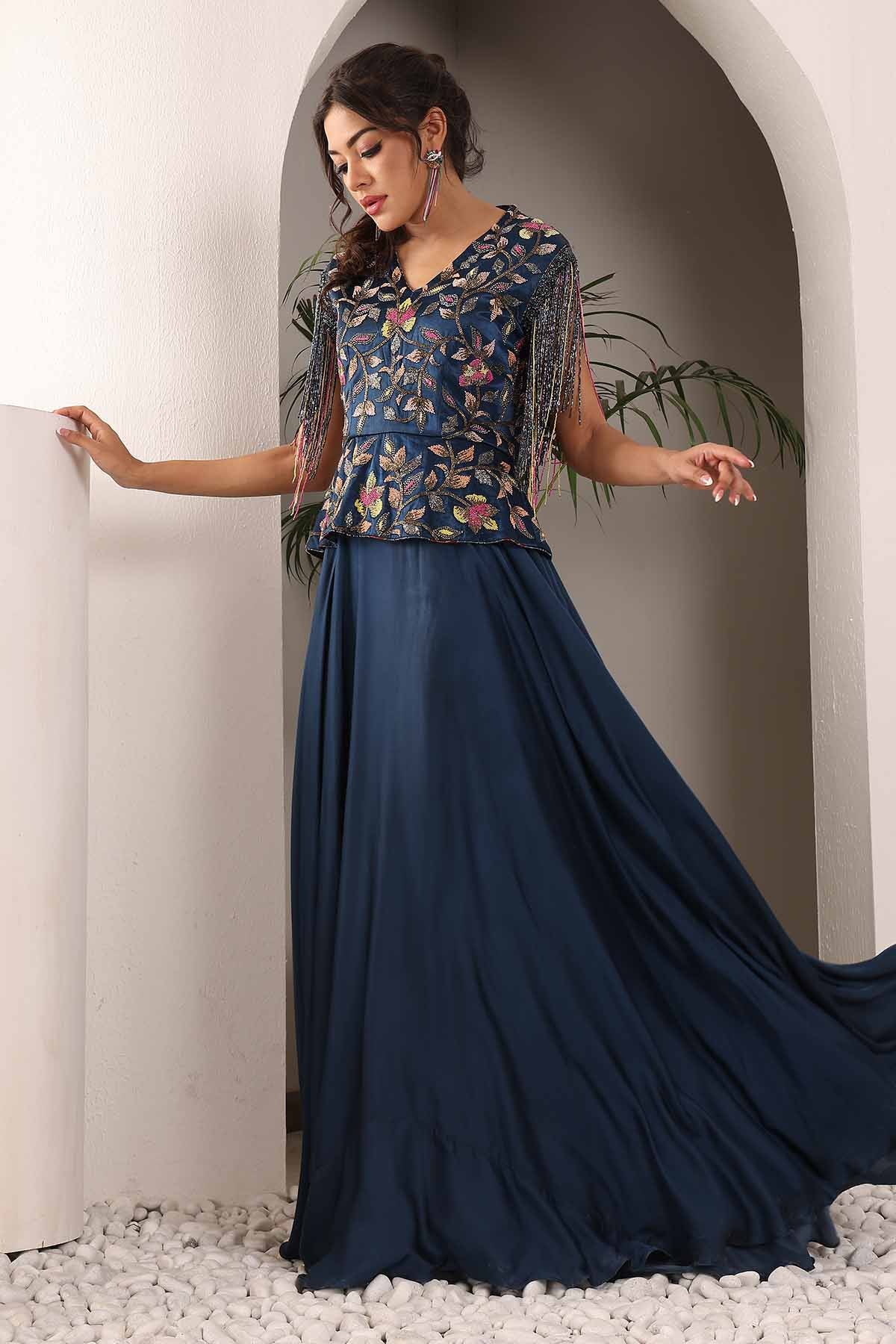 Blue Cutdana Embellished Gown