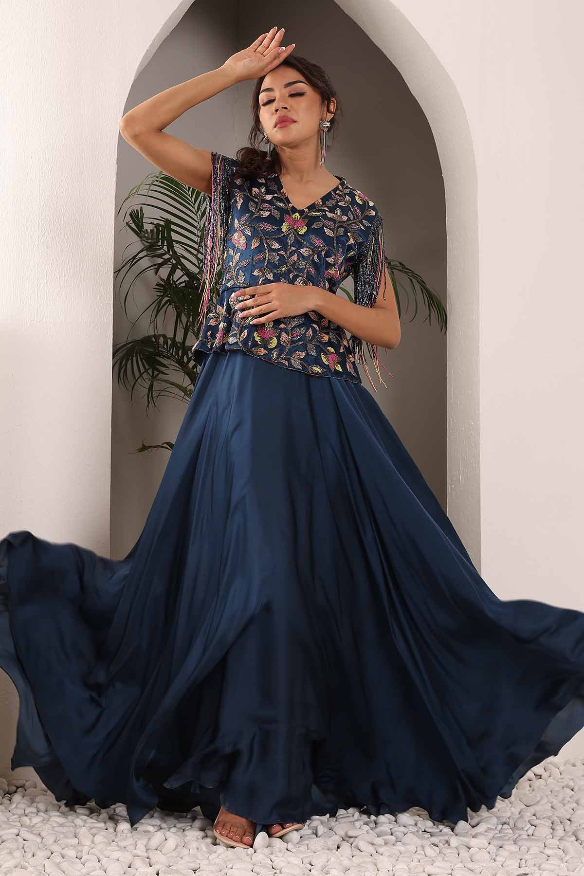 Blue Cutdana Embellished Gown